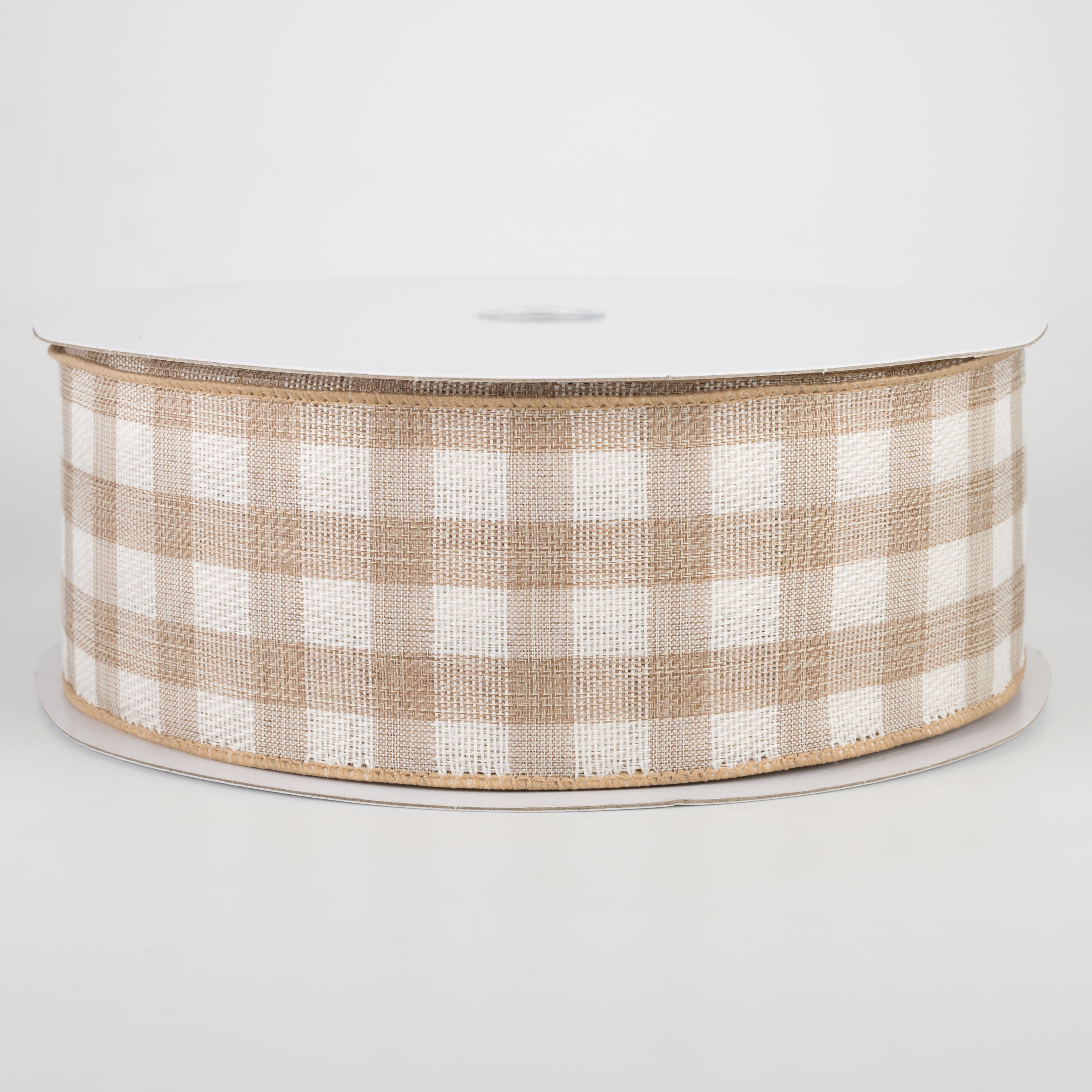 2.5" Woven Buffalo Plaid Ribbon: Natural & Cream (50 Yards)