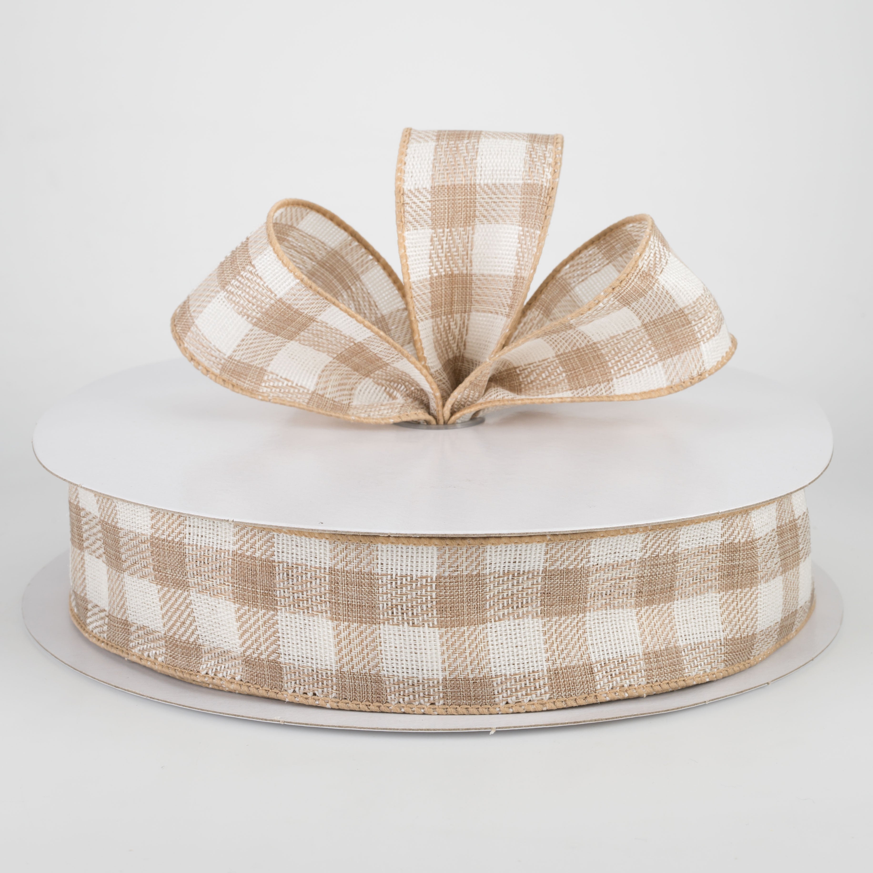 1.5" Woven Buffalo Plaid Ribbon: Natural & Cream (50 Yards) Lifestyle Photo