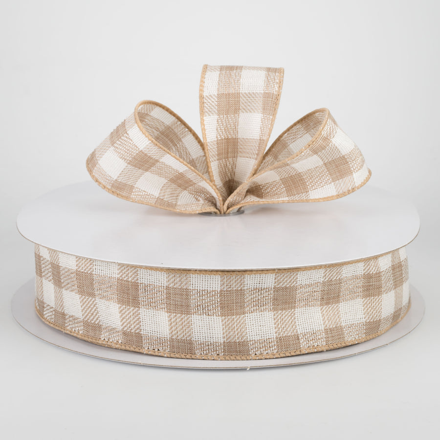 1.5" Woven Buffalo Plaid Ribbon: Natural & Cream (50 Yards) Lifestyle Photo