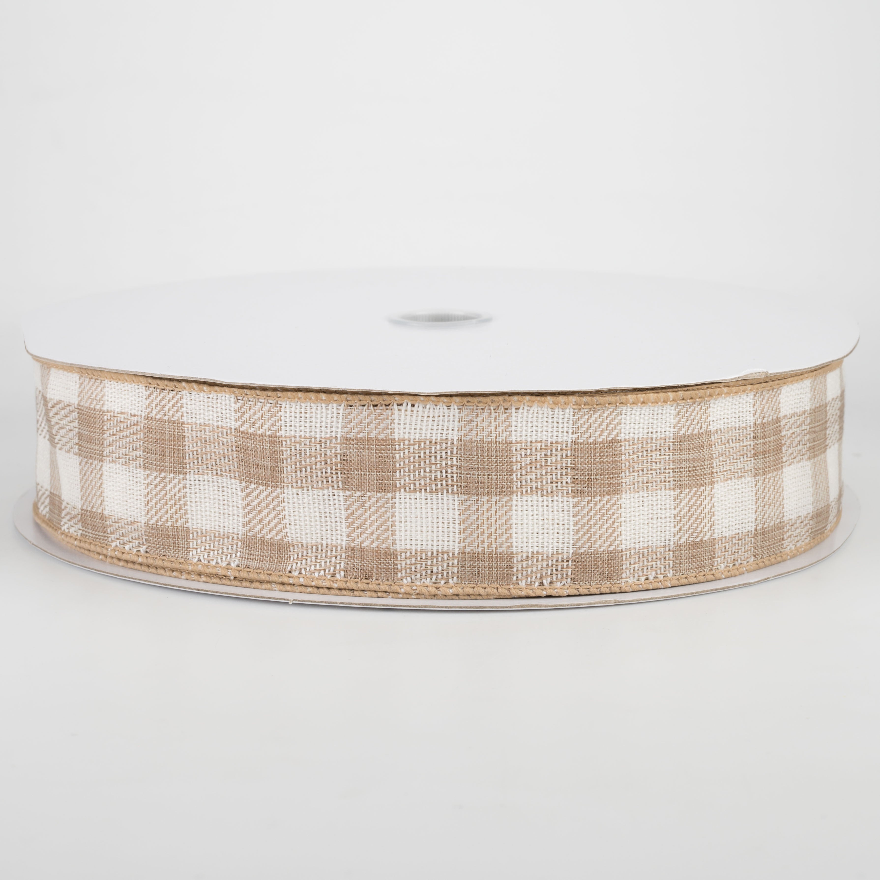 1.5" Woven Buffalo Plaid Ribbon: Natural & Cream (50 Yards)