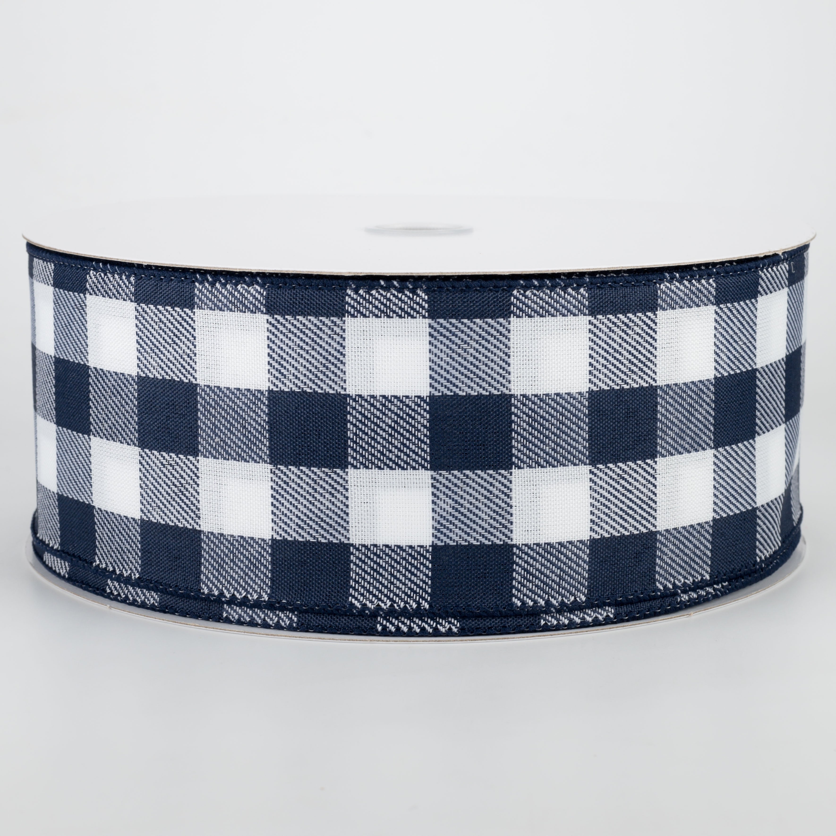 2.5" Woven Buffalo Plaid Ribbon: Navy & White (50 Yards)