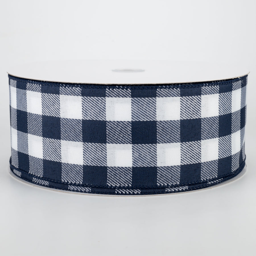 2.5" Woven Buffalo Plaid Ribbon: Navy & White (50 Yards)
