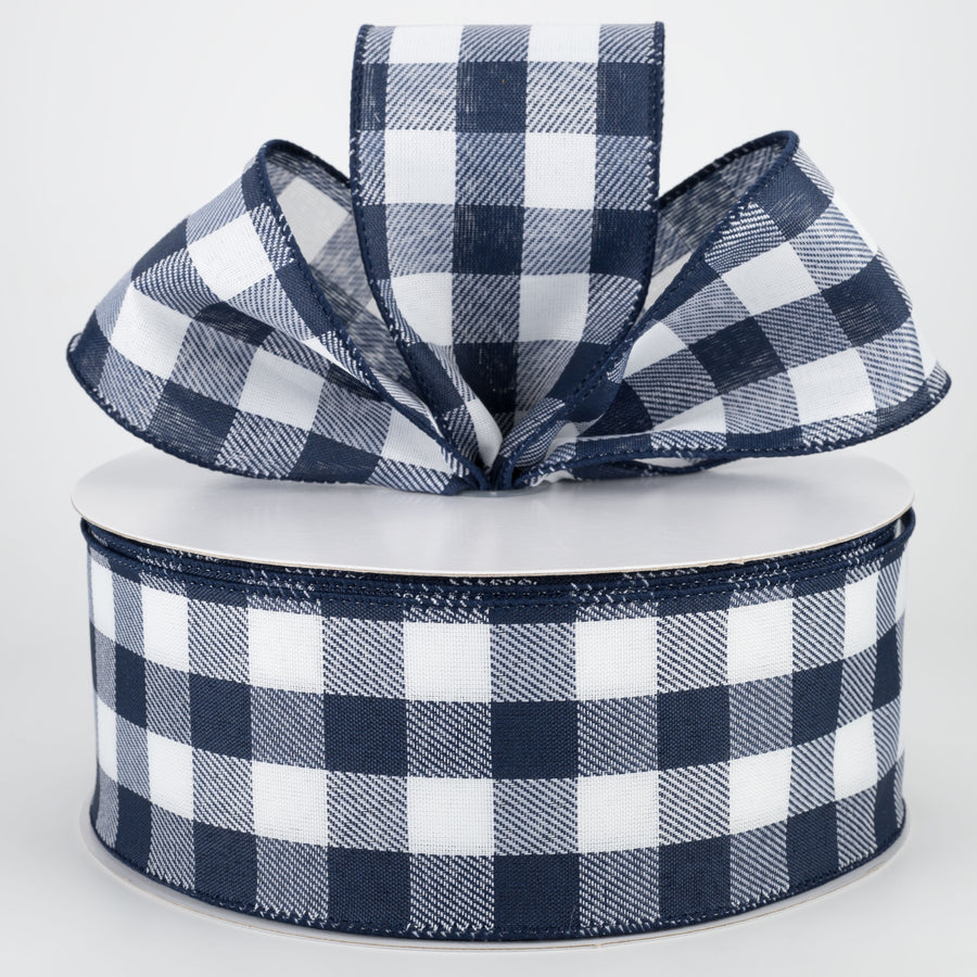 2.5" Woven Buffalo Plaid Ribbon: Navy & White (50 Yards) Lifestyle Photo