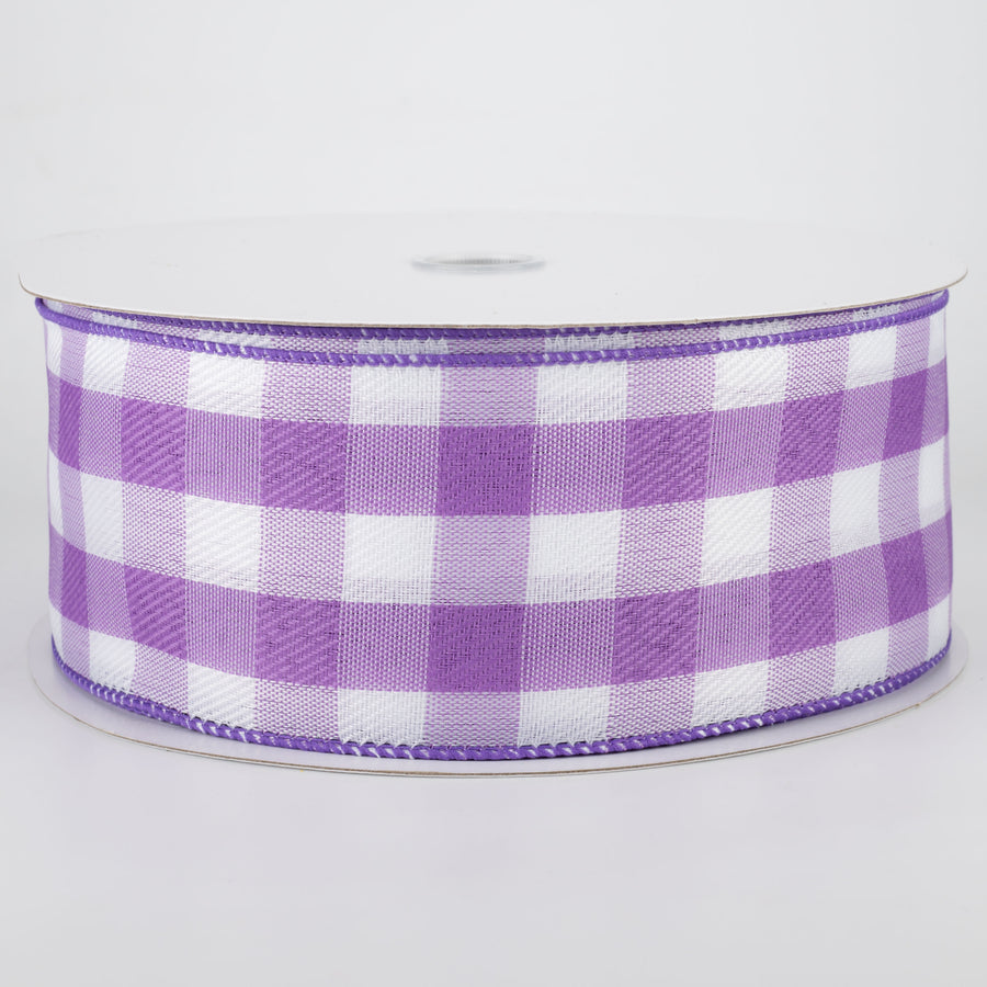 2.5" Woven Buffalo Plaid Ribbon: Purple & White (50 Yards) Item Number: 841-40-036
