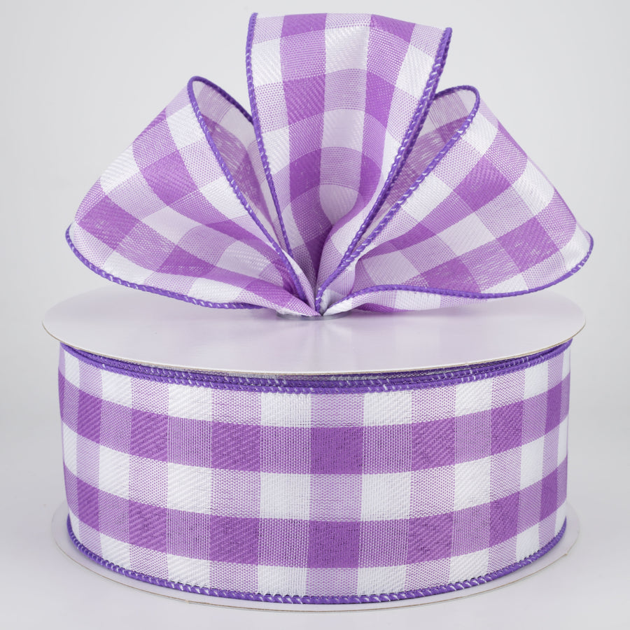 2.5" Woven Buffalo Plaid Ribbon: Purple & White (50 Yards) Lifestyle Photo