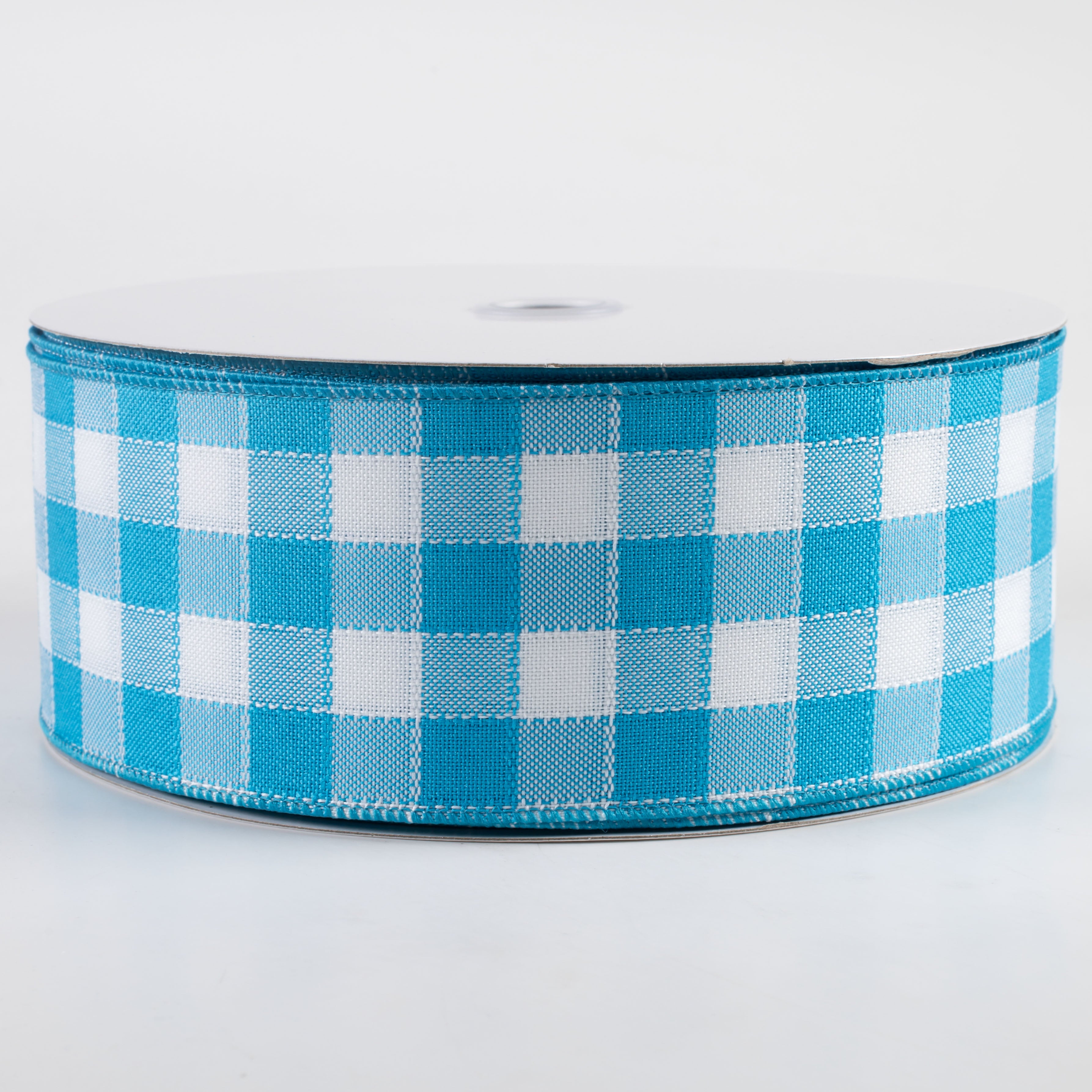 2.5" Woven Check Ribbon: Blue & White (50 Yards)