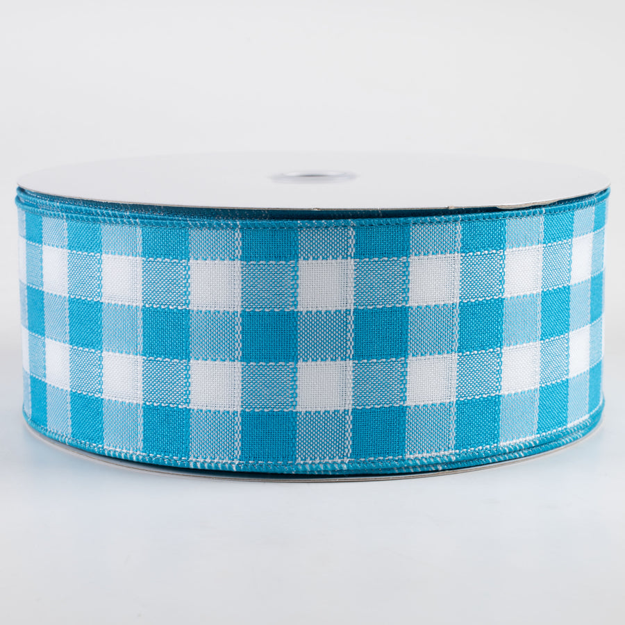 2.5" Woven Check Ribbon: Blue & White (50 Yards)
