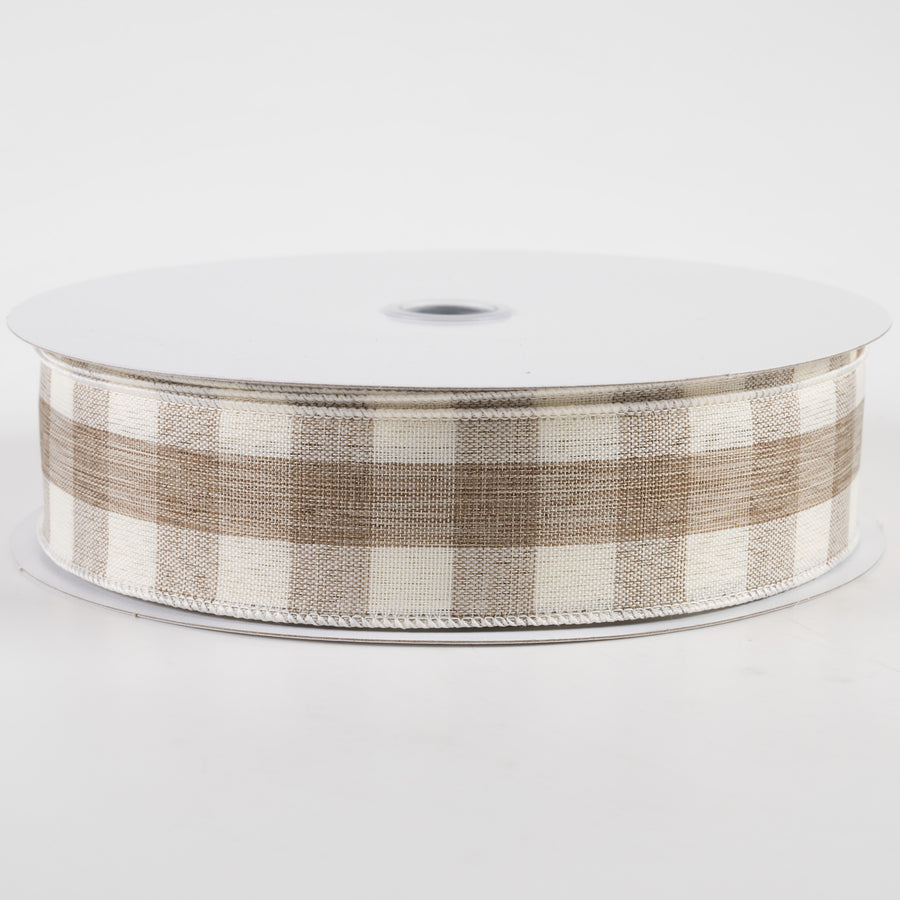 1.5" Woven Check Ribbon: Cream & Brown (50 Yards)