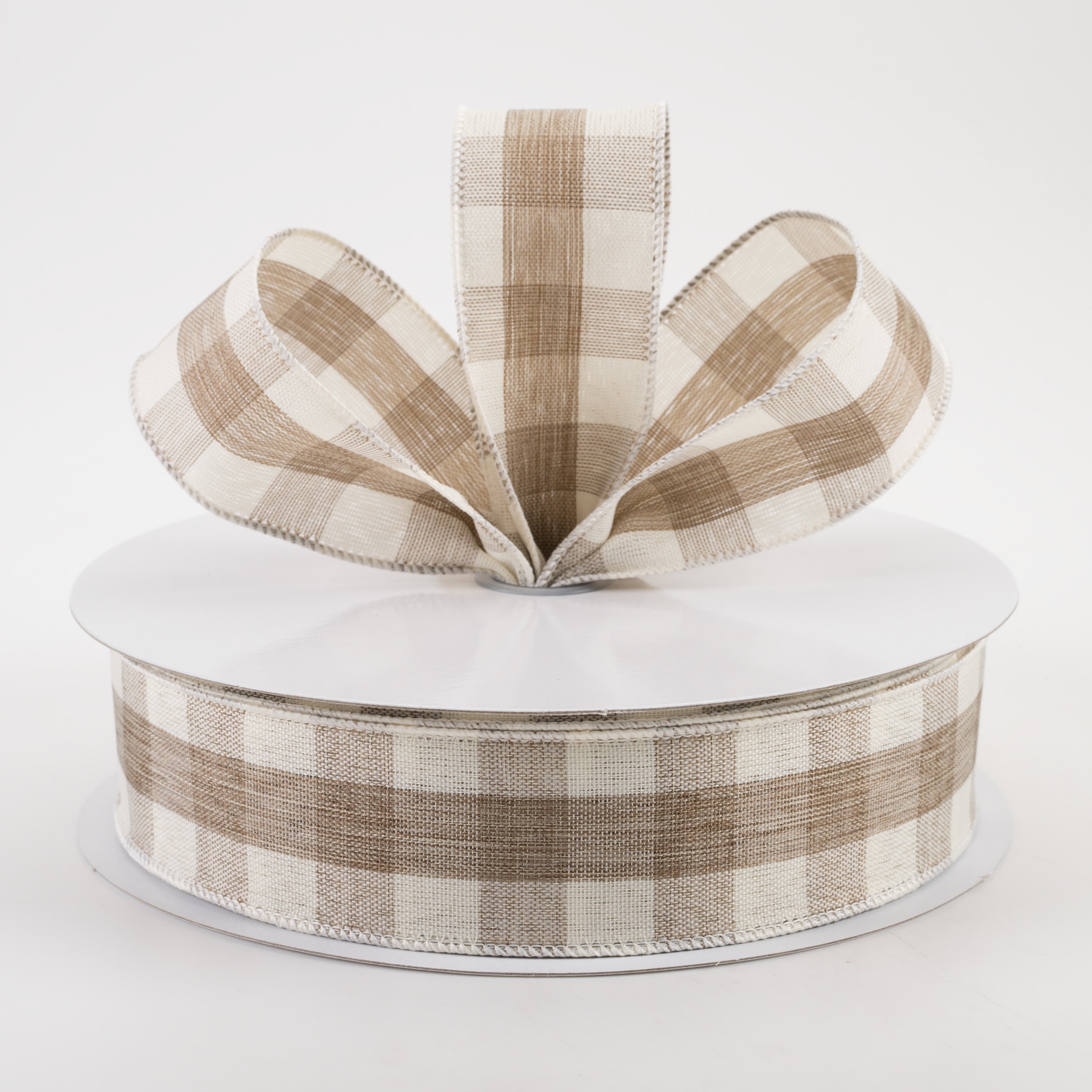 1.5" Woven Check Ribbon: Cream & Brown (50 Yards) Lifestyle Photo