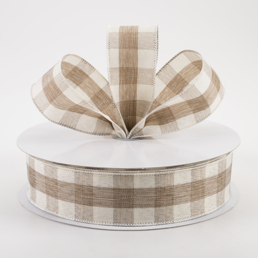 1.5" Woven Check Ribbon: Cream & Brown (50 Yards) Lifestyle Photo