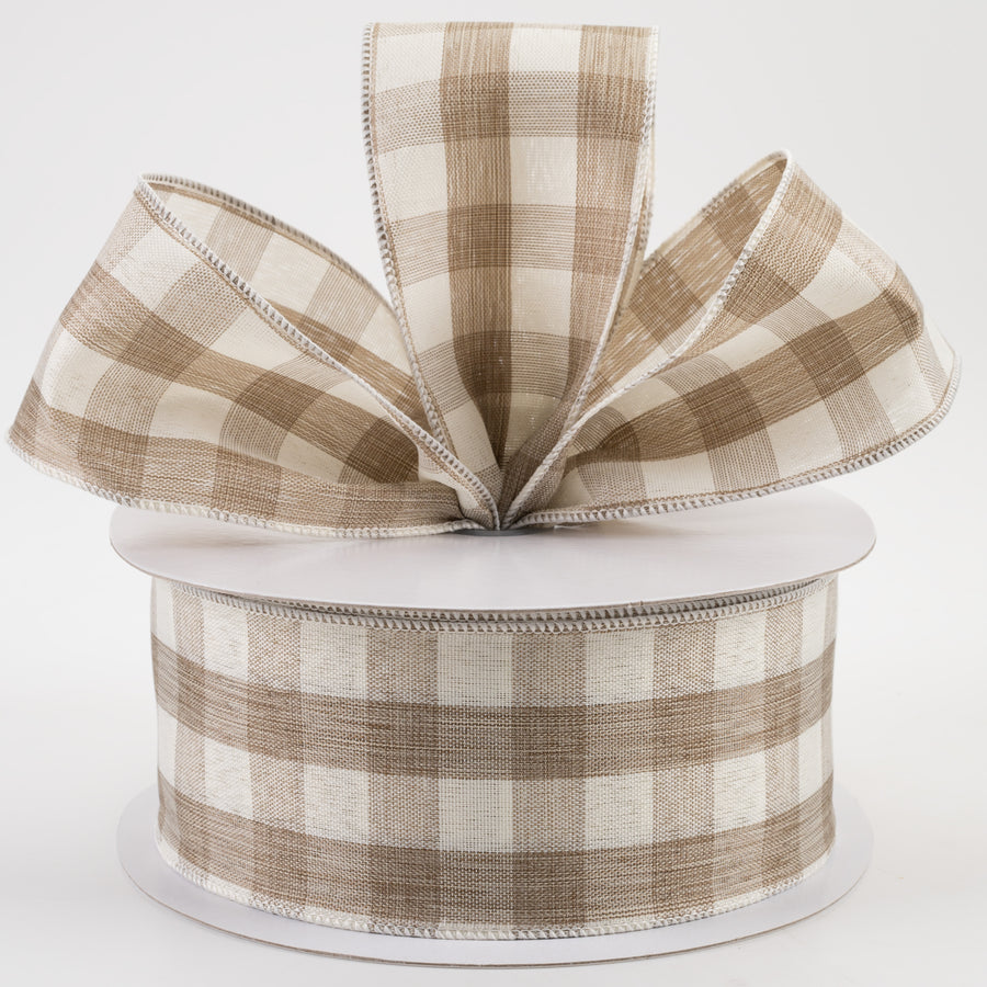 2.5" Woven Check Ribbon: Cream & Brown (50 Yards) Lifestyle Photo