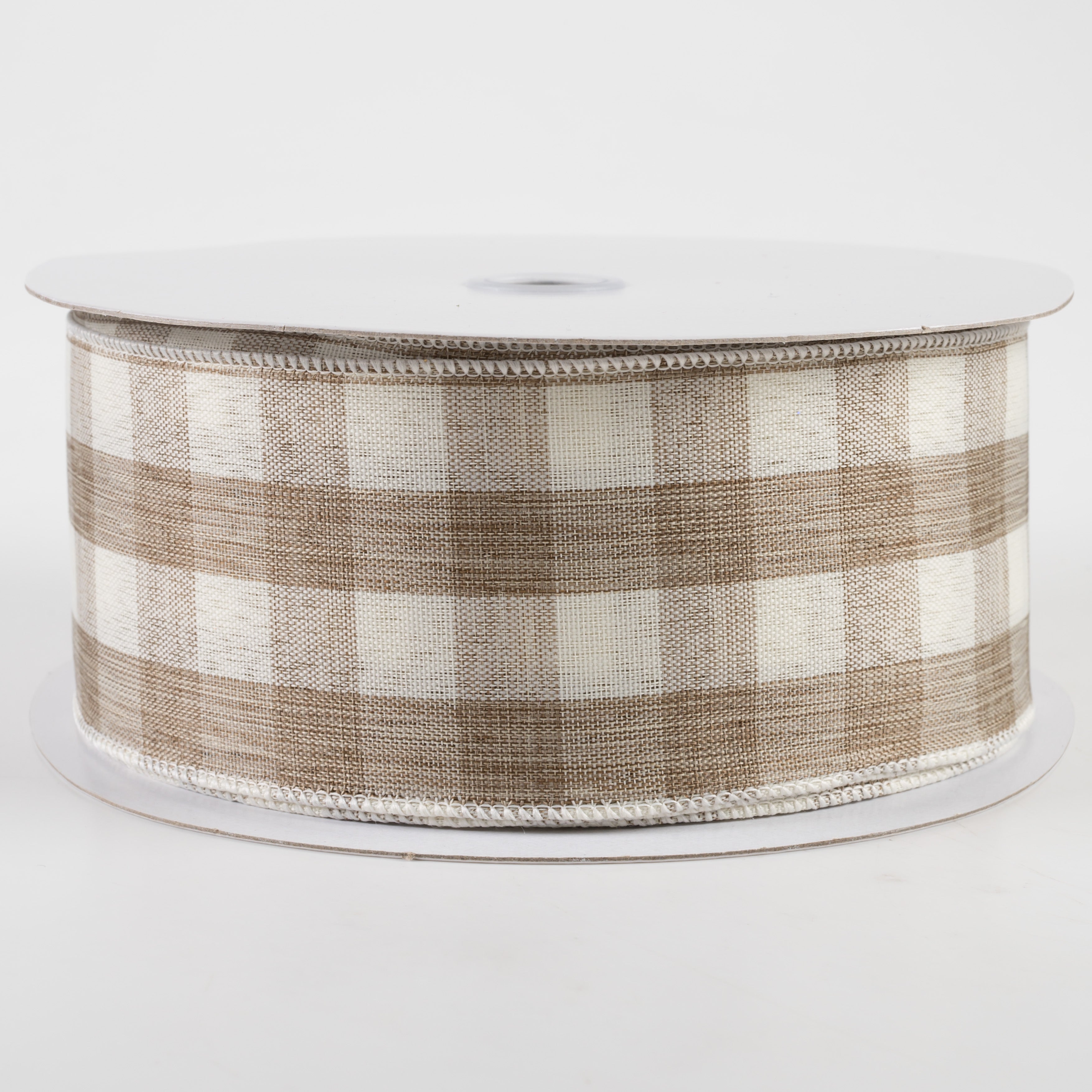 2.5" Woven Check Ribbon: Cream & Brown (50 Yards)