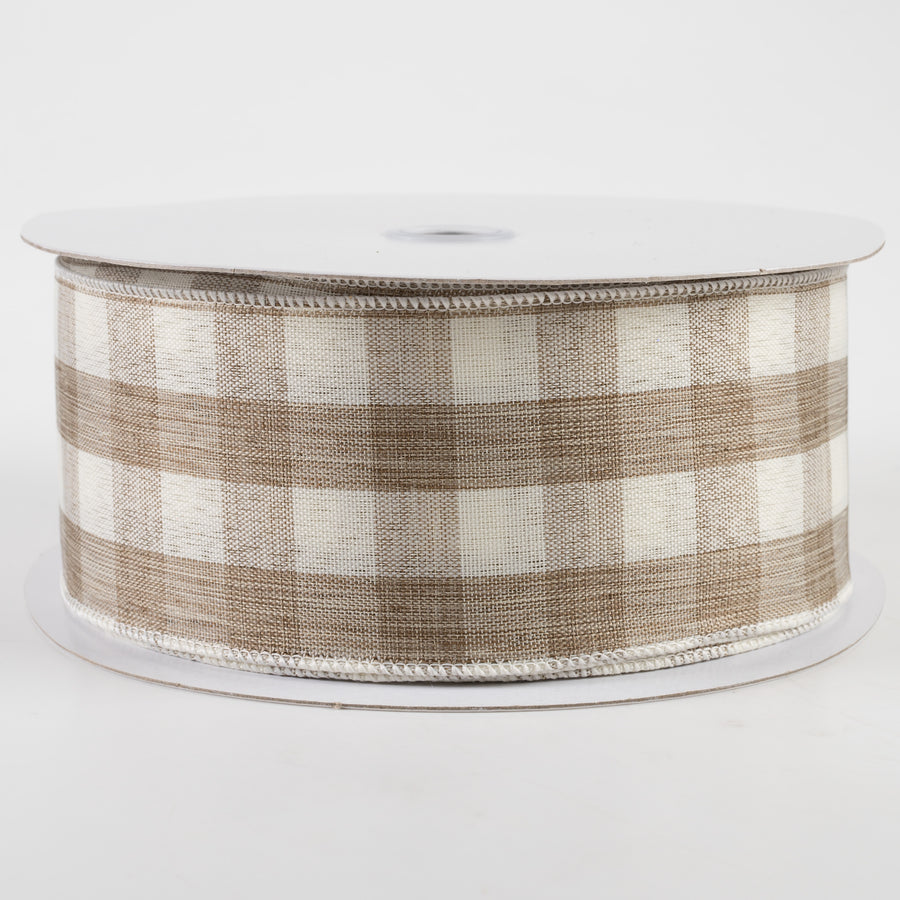2.5" Woven Check Ribbon: Cream & Brown (50 Yards)