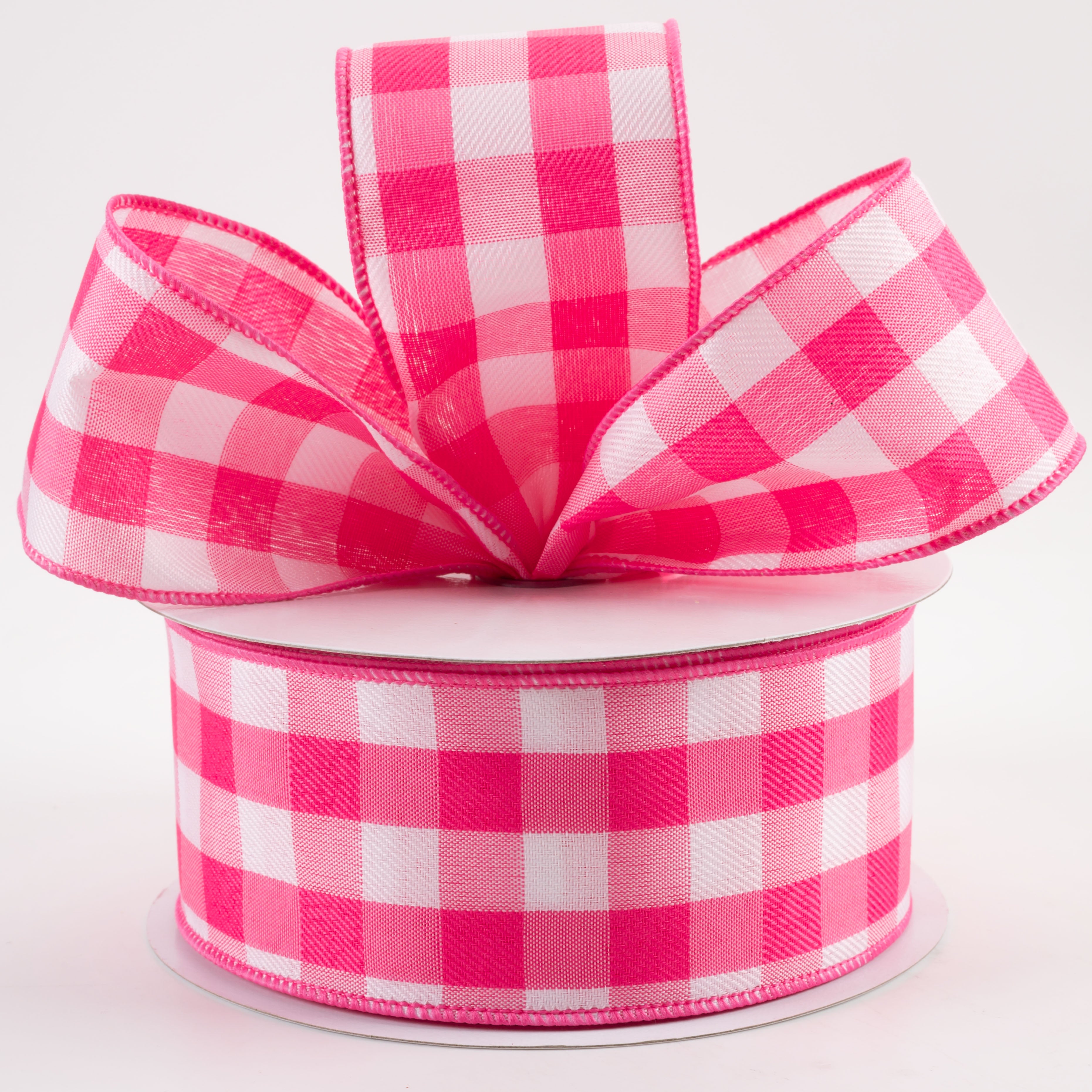2.5" Woven Check Ribbon: Multi Pink & White (50 Yards) Lifestyle Photo