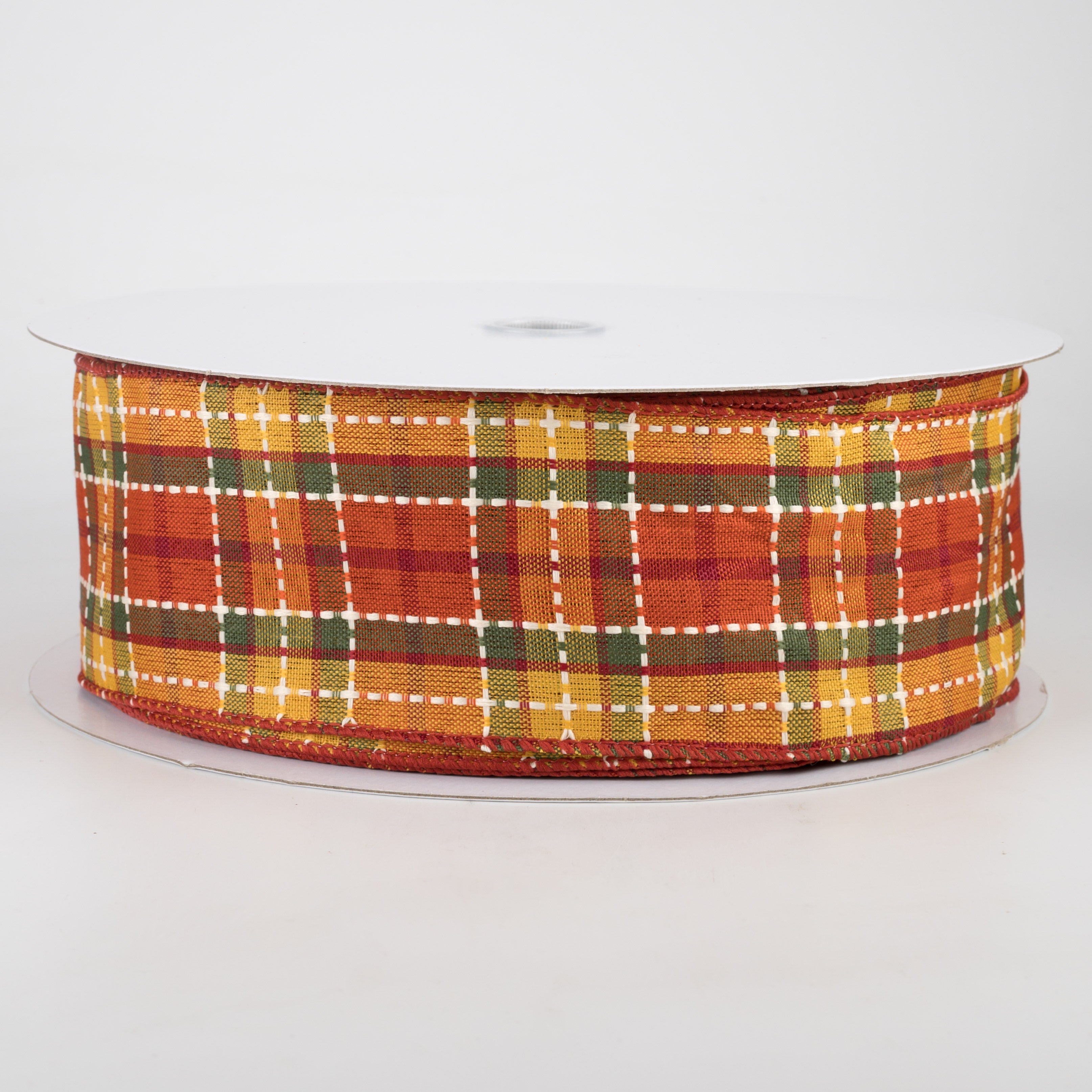 2.5" Woven Dashed Line Fall Plaid Ribbon (50 Yards)