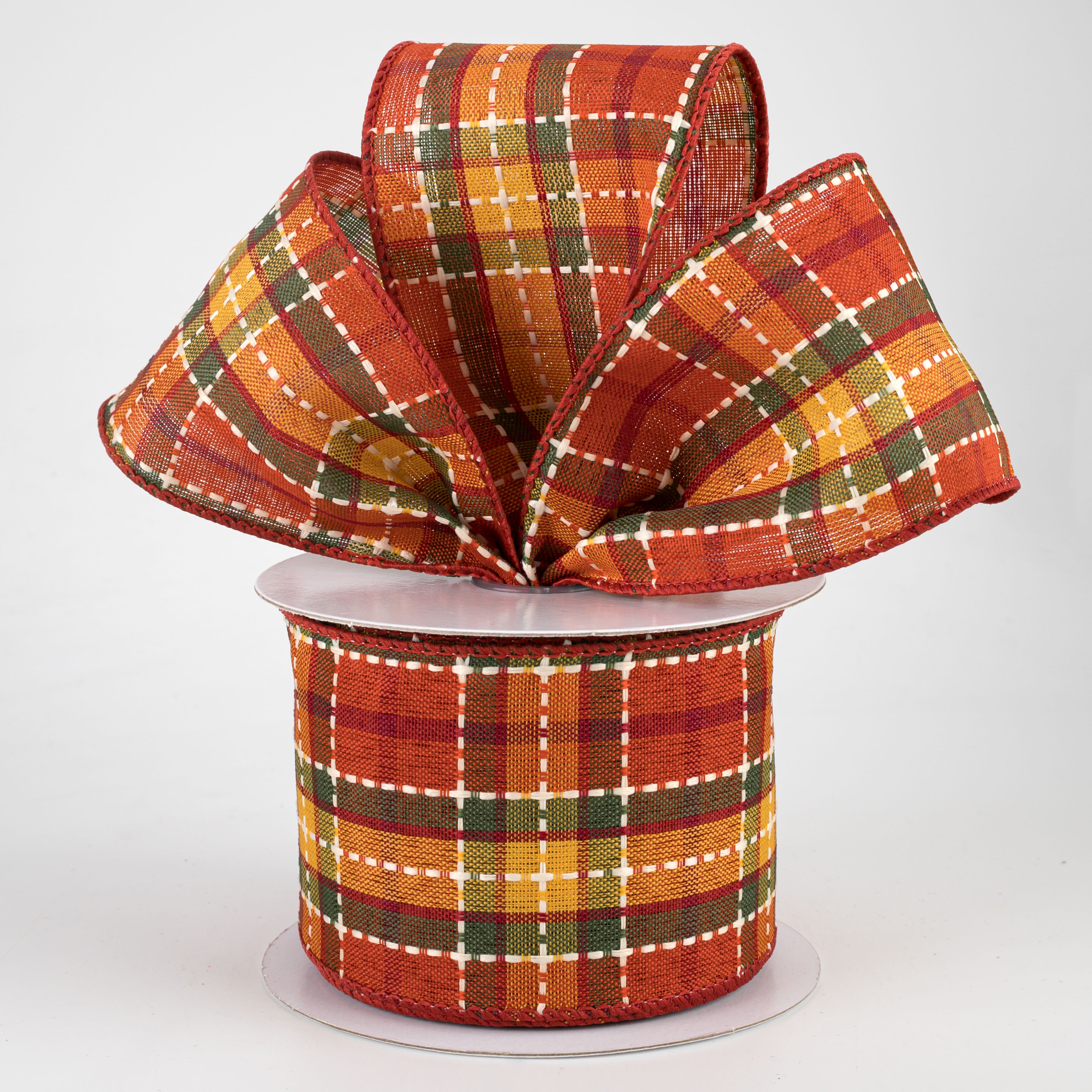 2.5" Woven Dashed Line Fall Plaid Ribbon (10 Yards) Lifestyle Photo