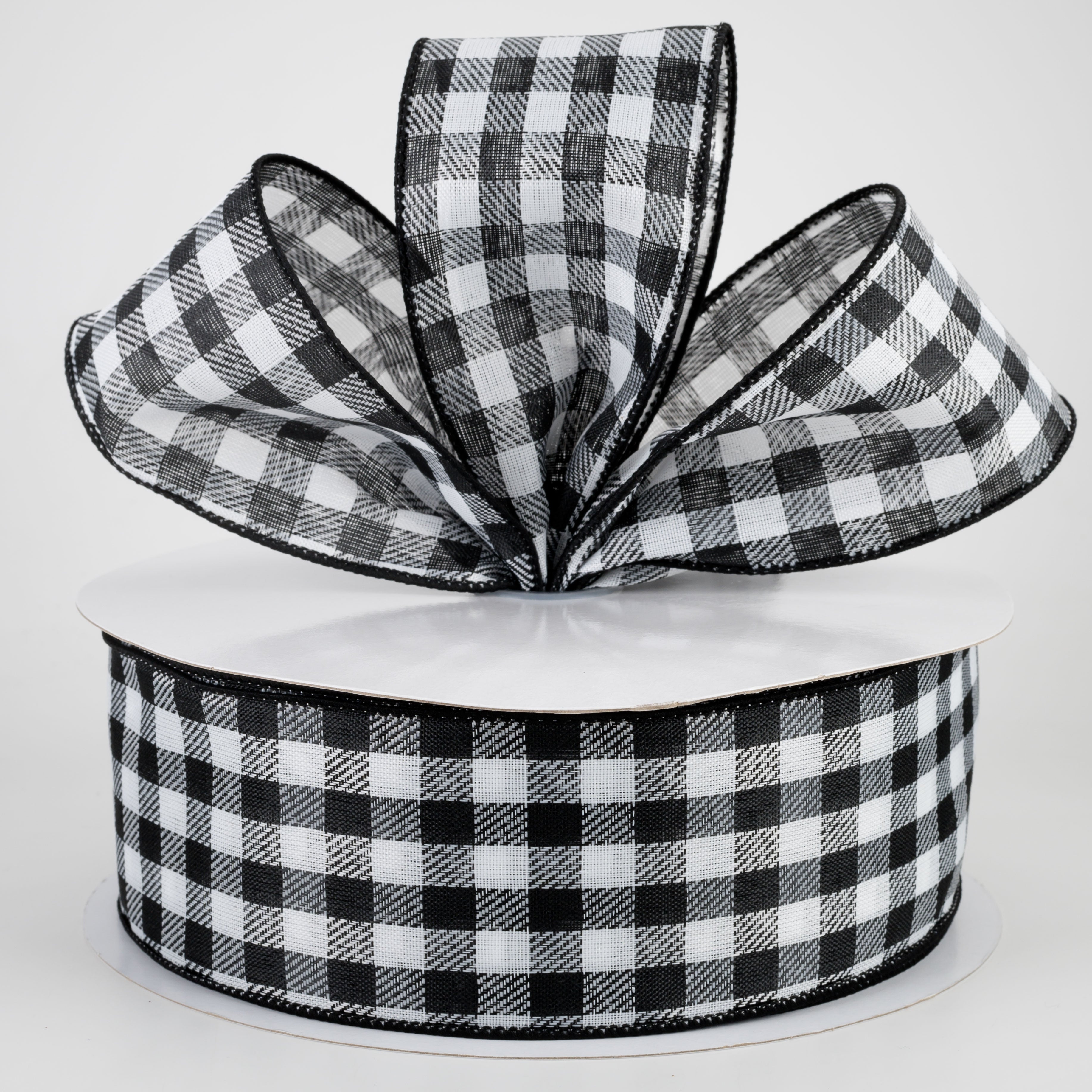 2.5" Woven Diagonal Check Ribbon: Black & White (50 Yards) Lifestyle Photo