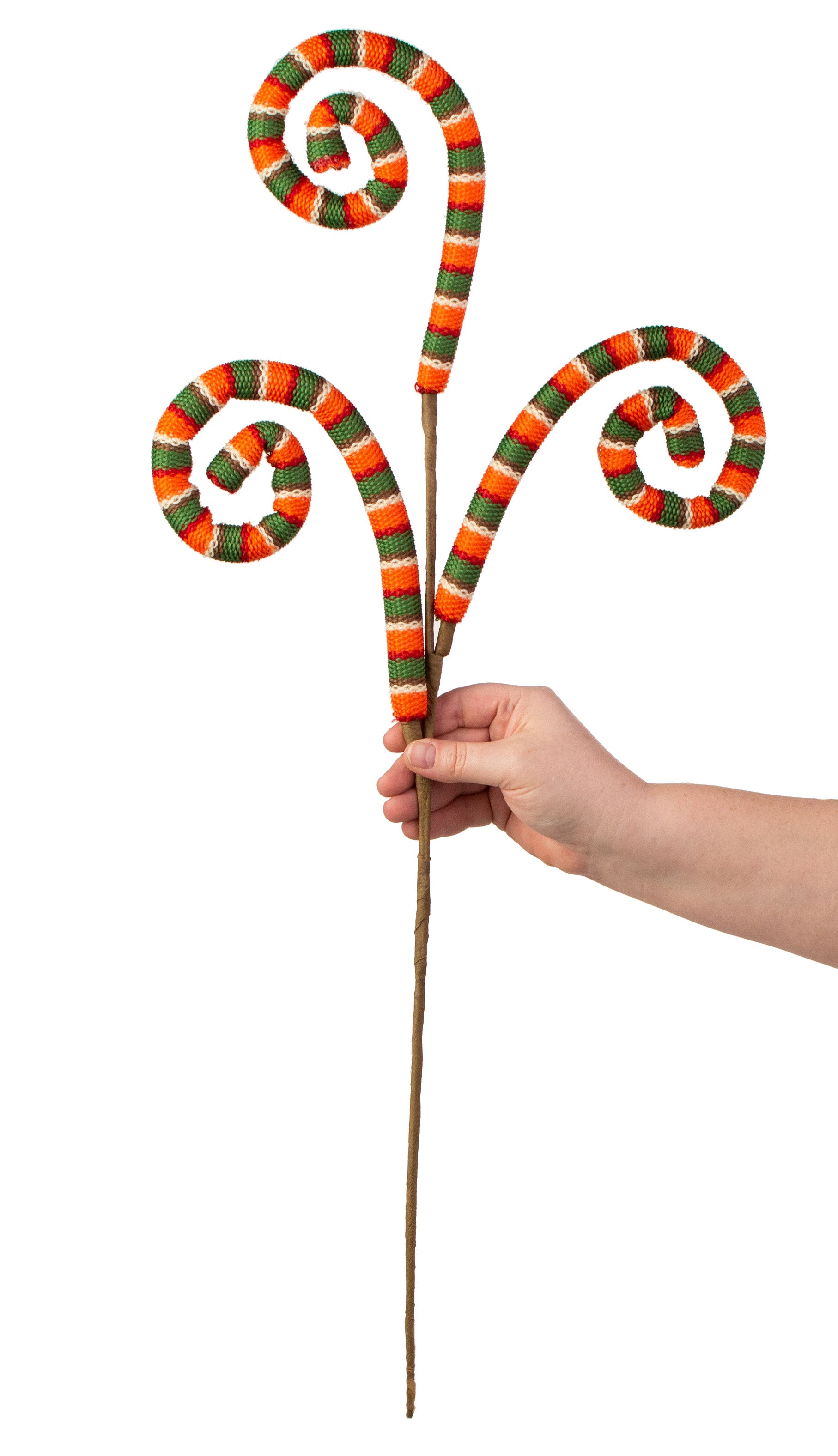 29" Woven Fabric Spiral Curly Spray: Orange, Green, White detail photo 3