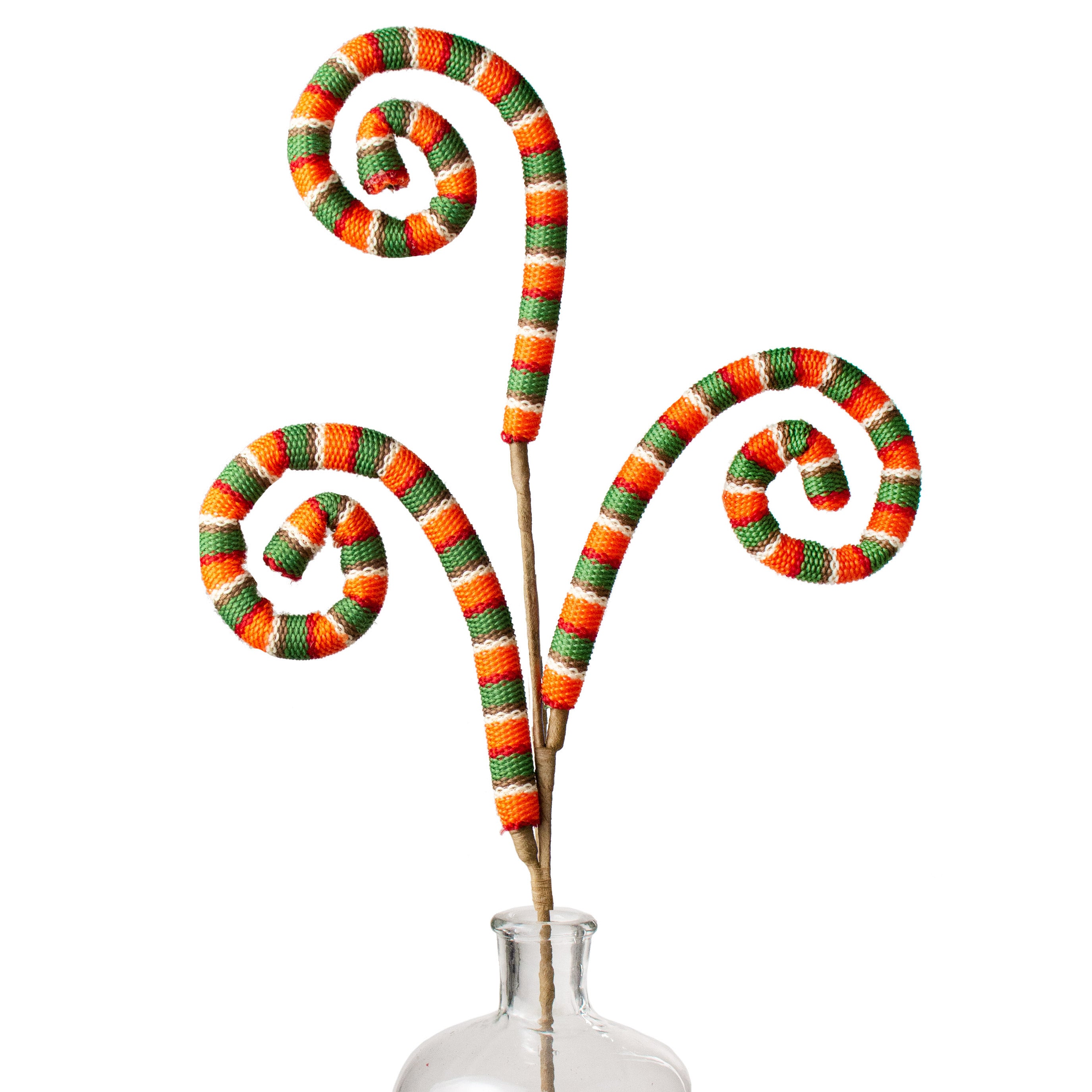 29" Woven Fabric Spiral Curly Spray: Orange, Green, White Item Number: 56770ORGNWT