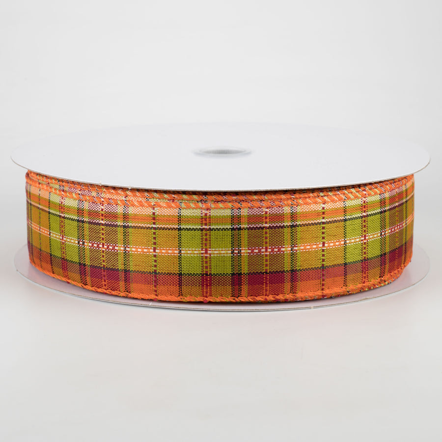 1.5" Woven Fall Plaid Ribbon: Lime, Rust, Orange, Burgundy (50 Yards) Item Number: 861-09-007