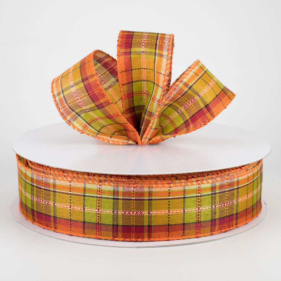 1.5" Woven Fall Plaid Ribbon: Lime, Rust, Orange, Burgundy (50 Yards) Lifestyle Photo