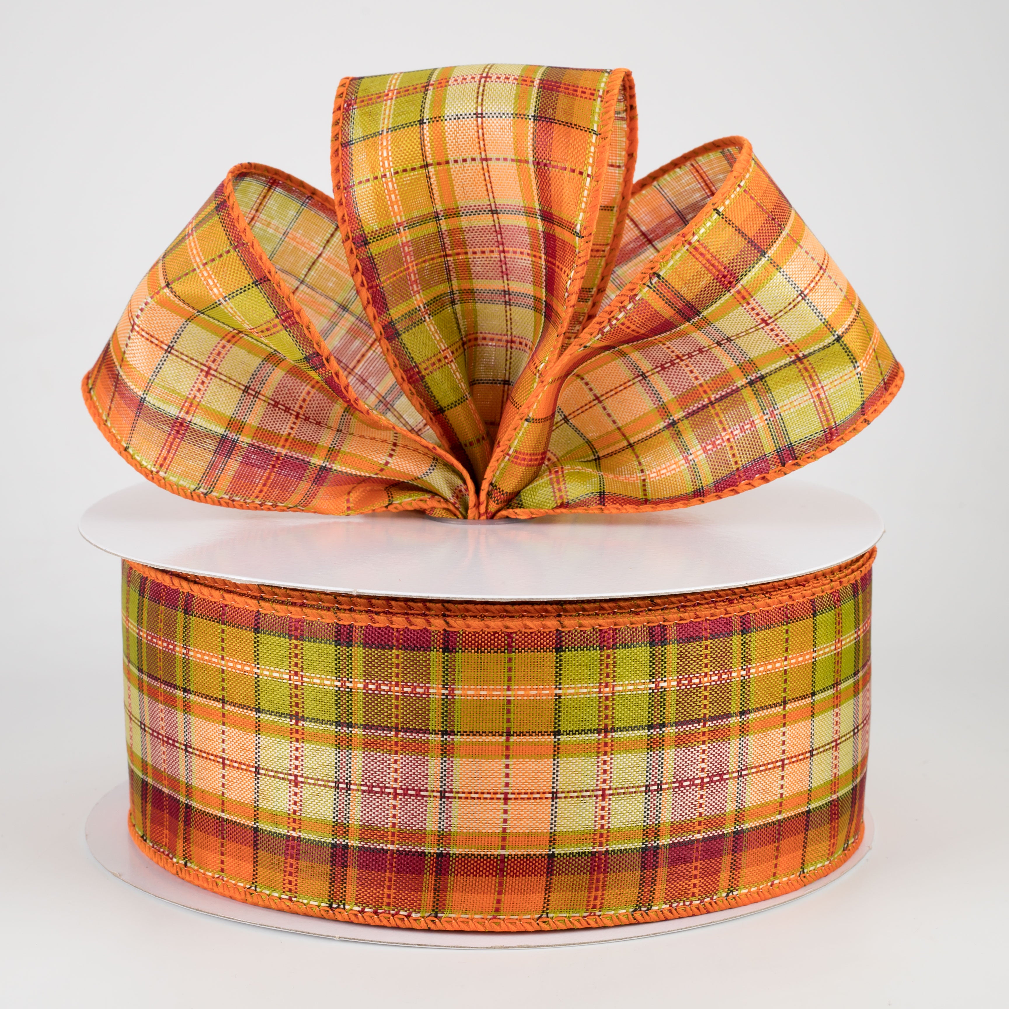 2.5" Woven Fall Plaid Ribbon: Lime, Rust, Orange, Burgundy (50 Yards) Lifestyle Photo