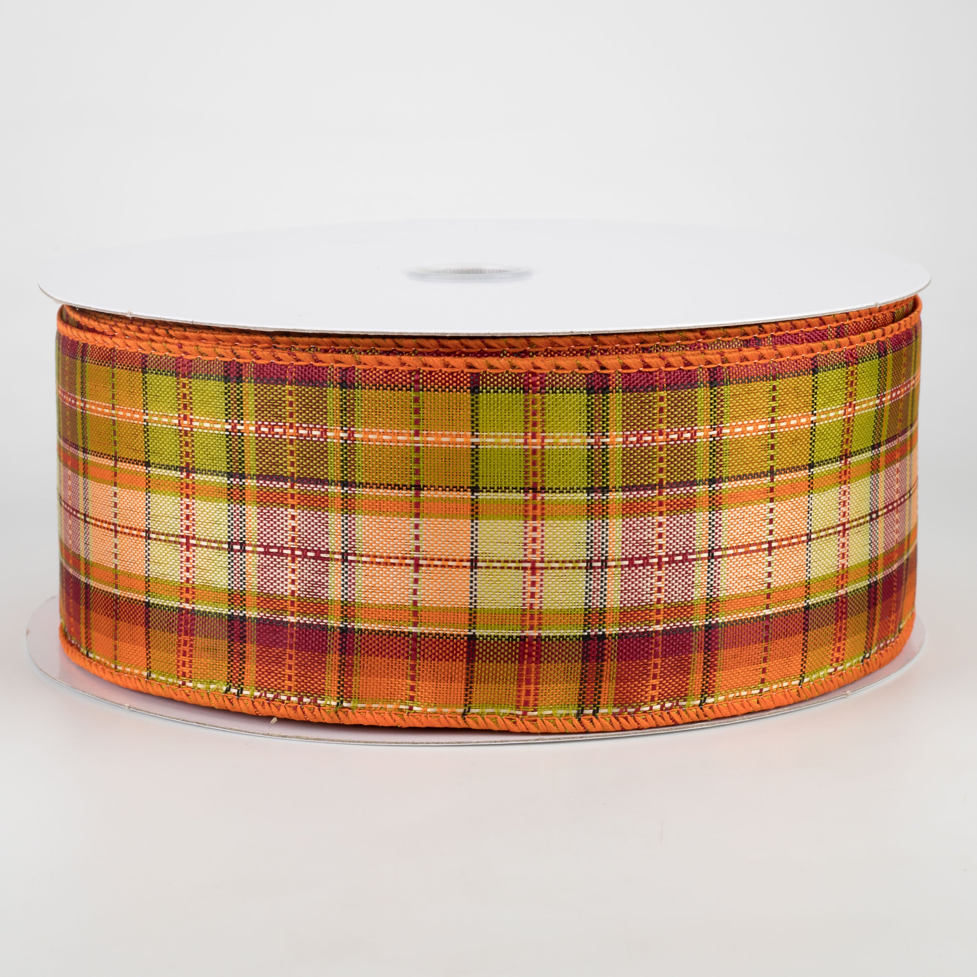 2.5" Woven Fall Plaid Ribbon: Lime, Rust, Orange, Burgundy (50 Yards)