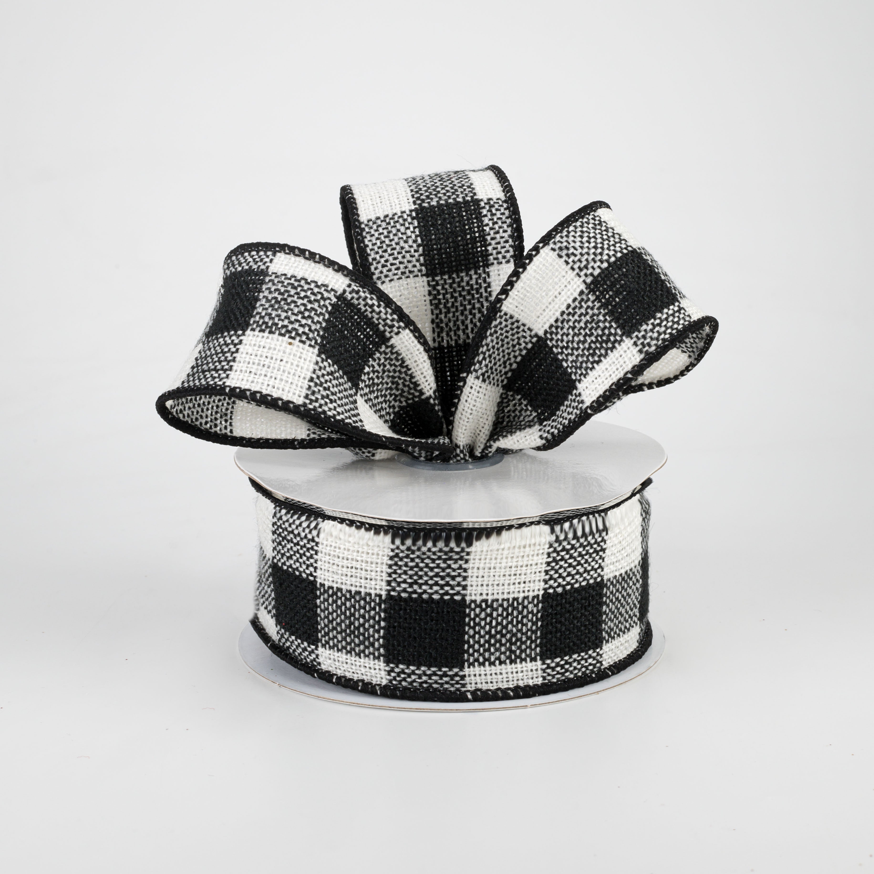 1.5" Woven Flannel Check Ribbon: Black & Off White (10 Yards) Lifestyle Photo