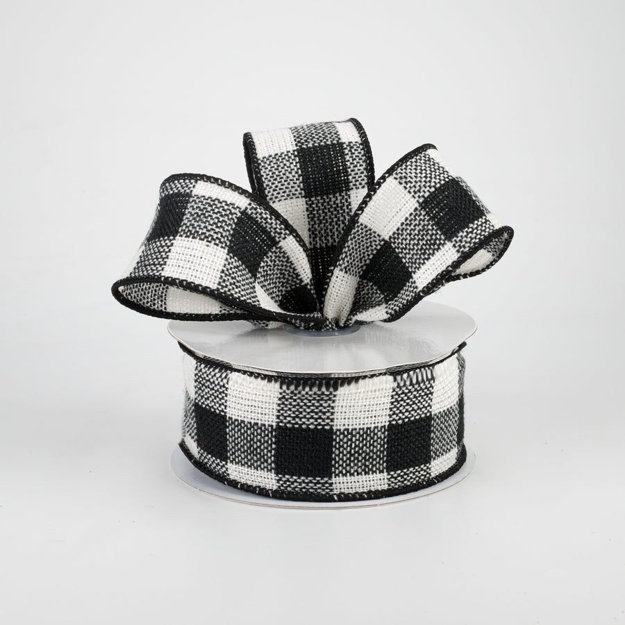 1.5" Woven Flannel Check Ribbon: Black & Off White (10 Yards) Lifestyle Photo