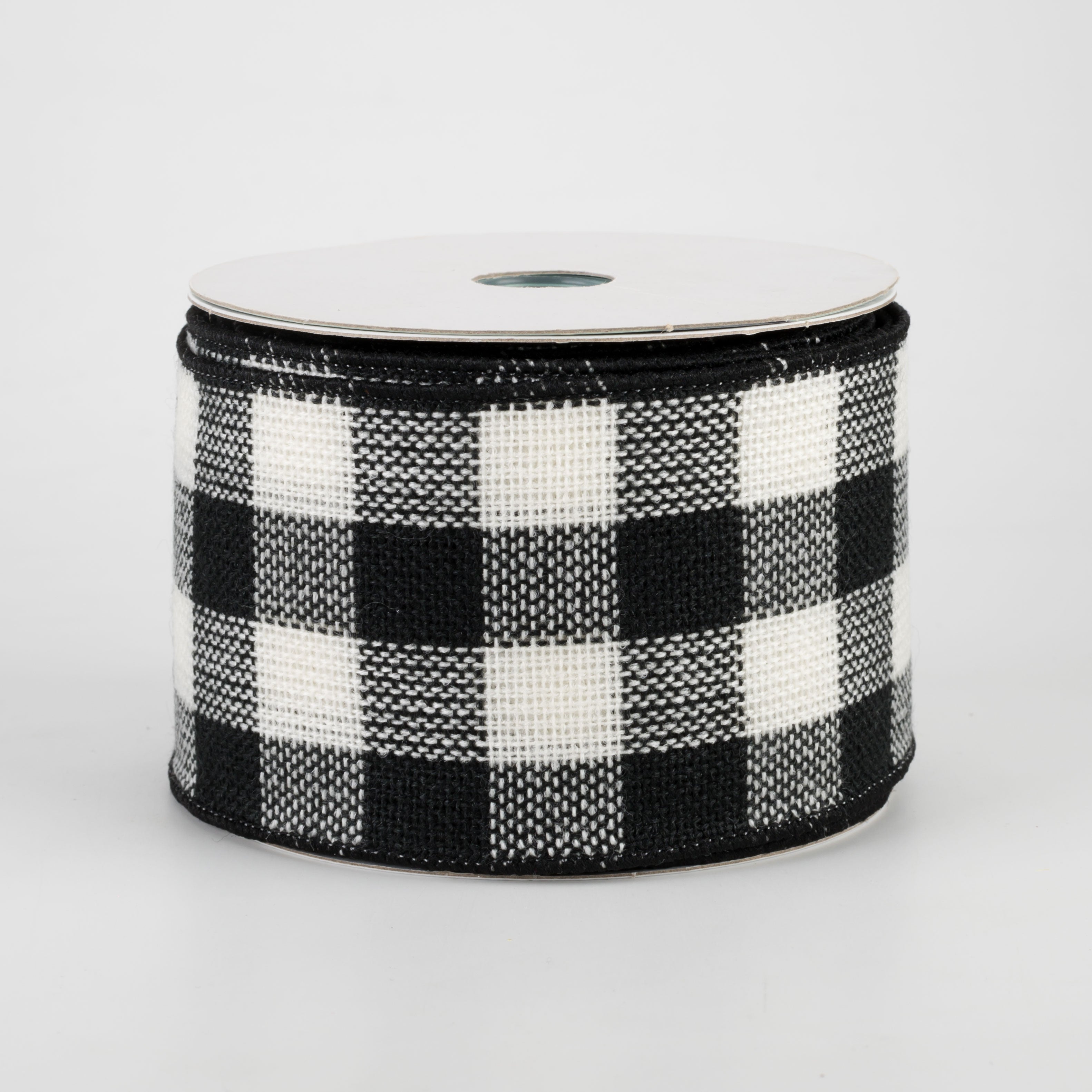 2.5" Woven Flannel Check Ribbon: Black & Off White (10 Yards)