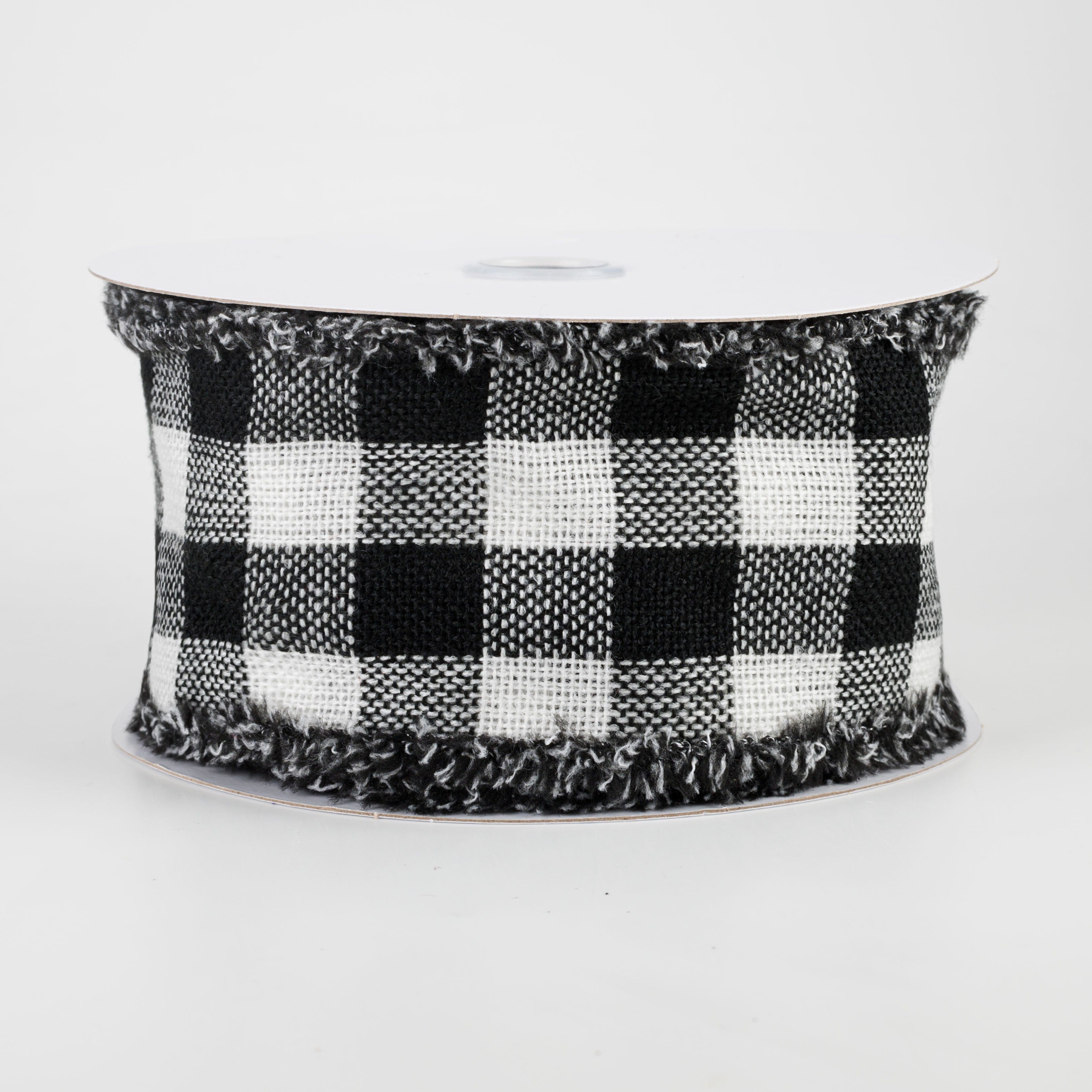 2.5" Woven Flannel Check Ribbon: Black & White (10 Yards)