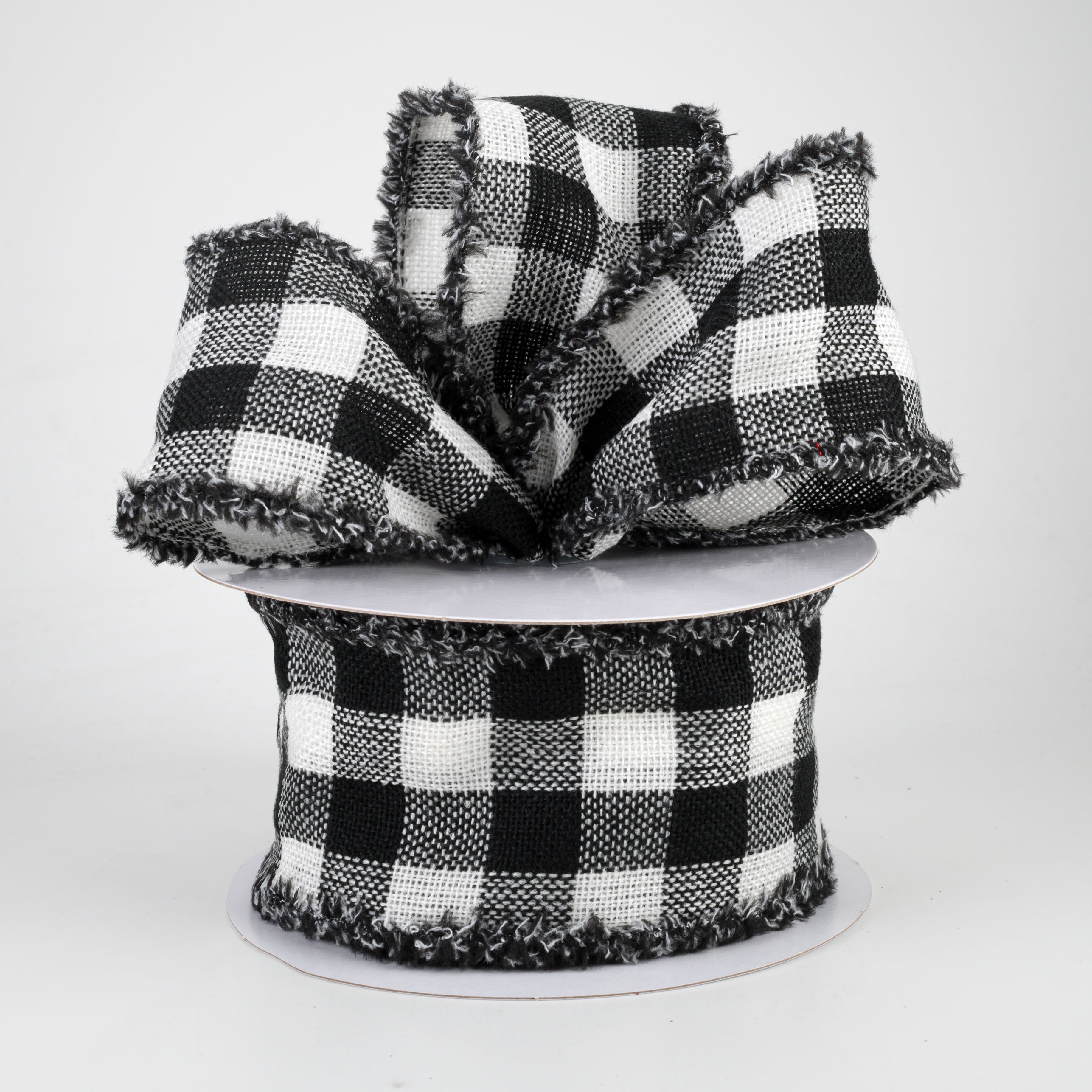 2.5" Woven Flannel Check Ribbon: Black & White (10 Yards) Lifestyle Photo