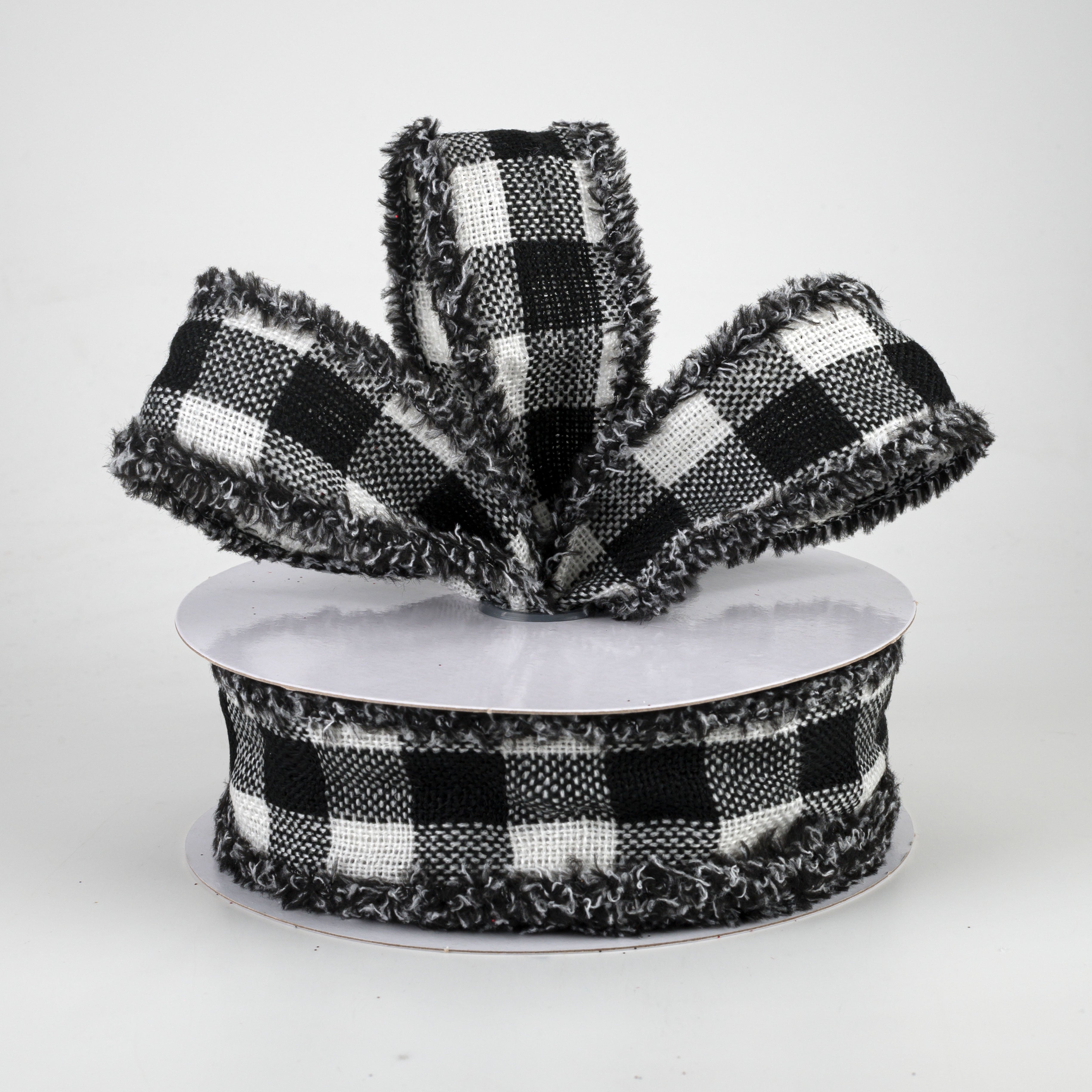 1.5" Woven Flannel Check Ribbon: Black & White (10 Yards) Lifestyle Photo