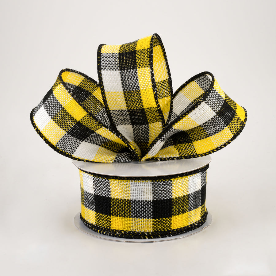 1.5" Woven Flannel Check Ribbon: Black, White, Yellow (10 Yards) Lifestyle Photo