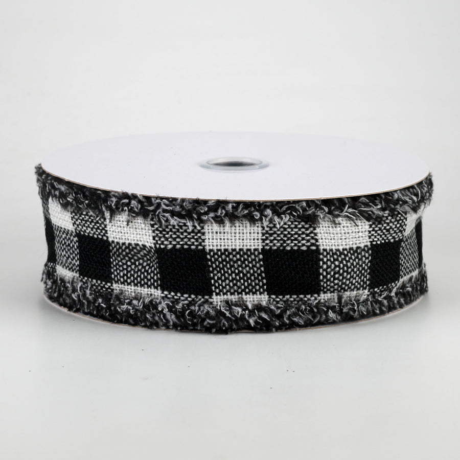 1.5" Woven Flannel Check Ribbon: Black & White (10 Yards)