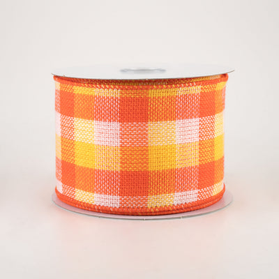 2.5" Woven Flannel Check Ribbon: Orange, Yellow, White (10 Yards)