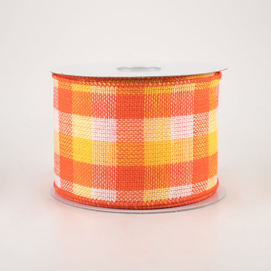 2.5" Woven Flannel Check Ribbon: Orange, Yellow, White (10 Yards)
