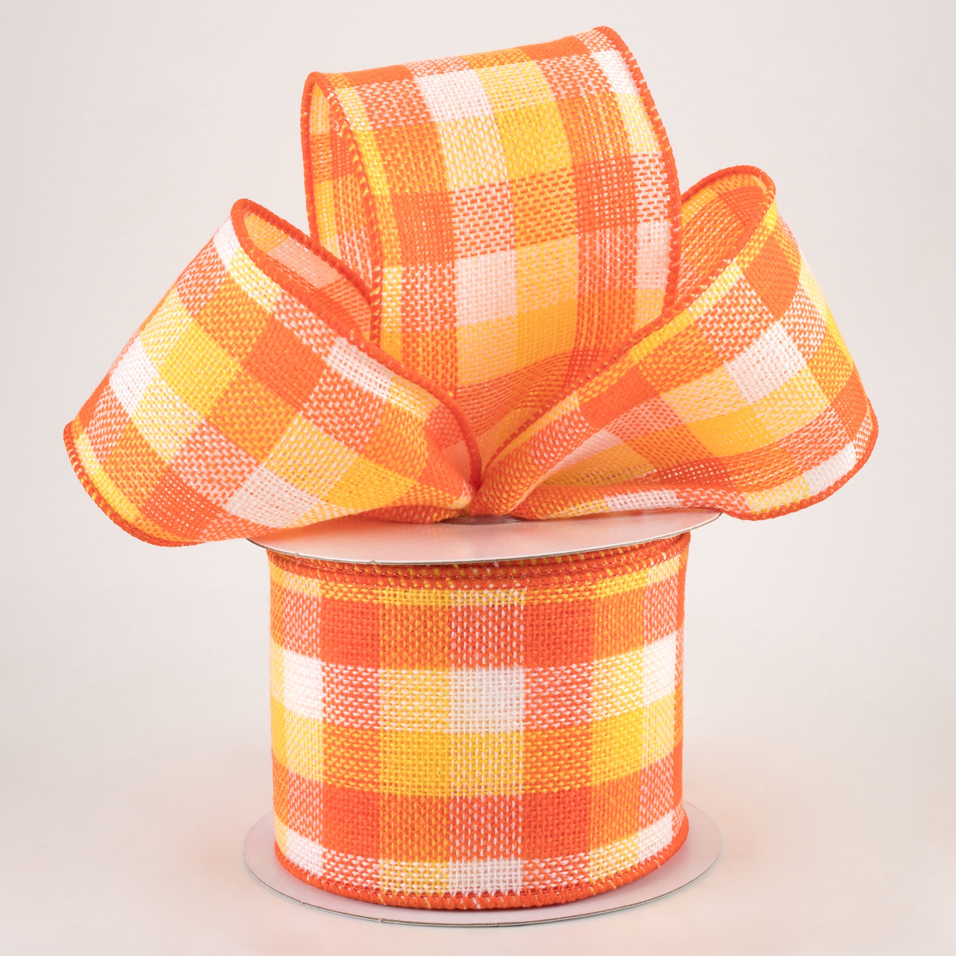 2.5" Woven Flannel Check Ribbon: Orange, Yellow, White (10 Yards) Lifestyle Photo