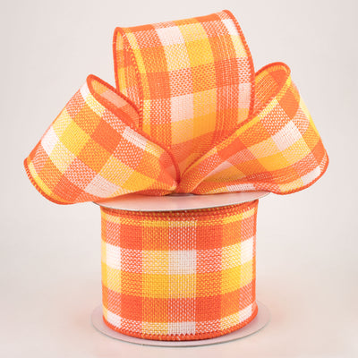 2.5" Woven Flannel Check Ribbon: Orange, Yellow, White (10 Yards) Lifestyle Photo