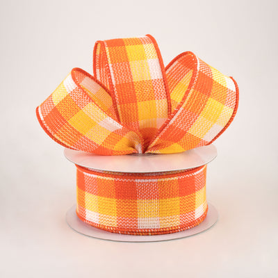 1.5" Woven Flannel Check Ribbon: Orange, Yellow, White (10 Yards) Lifestyle Photo