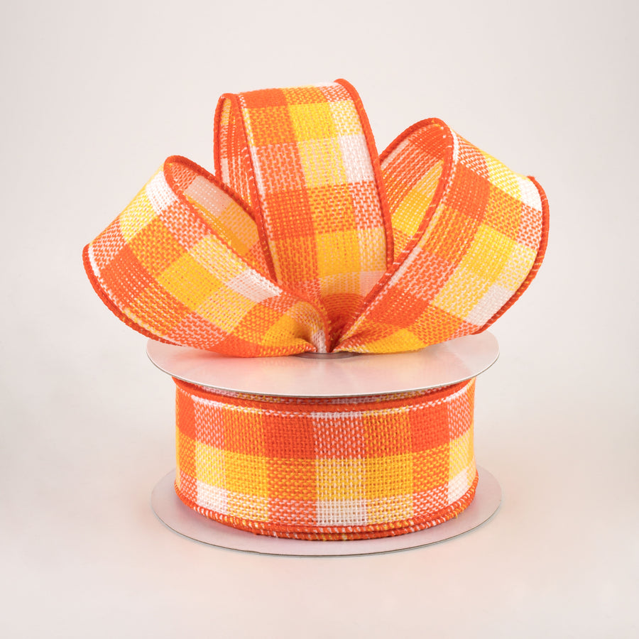 1.5" Woven Flannel Check Ribbon: Orange, Yellow, White (10 Yards) Lifestyle Photo