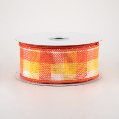 1.5" Woven Flannel Check Ribbon: Orange, Yellow, White (10 Yards)