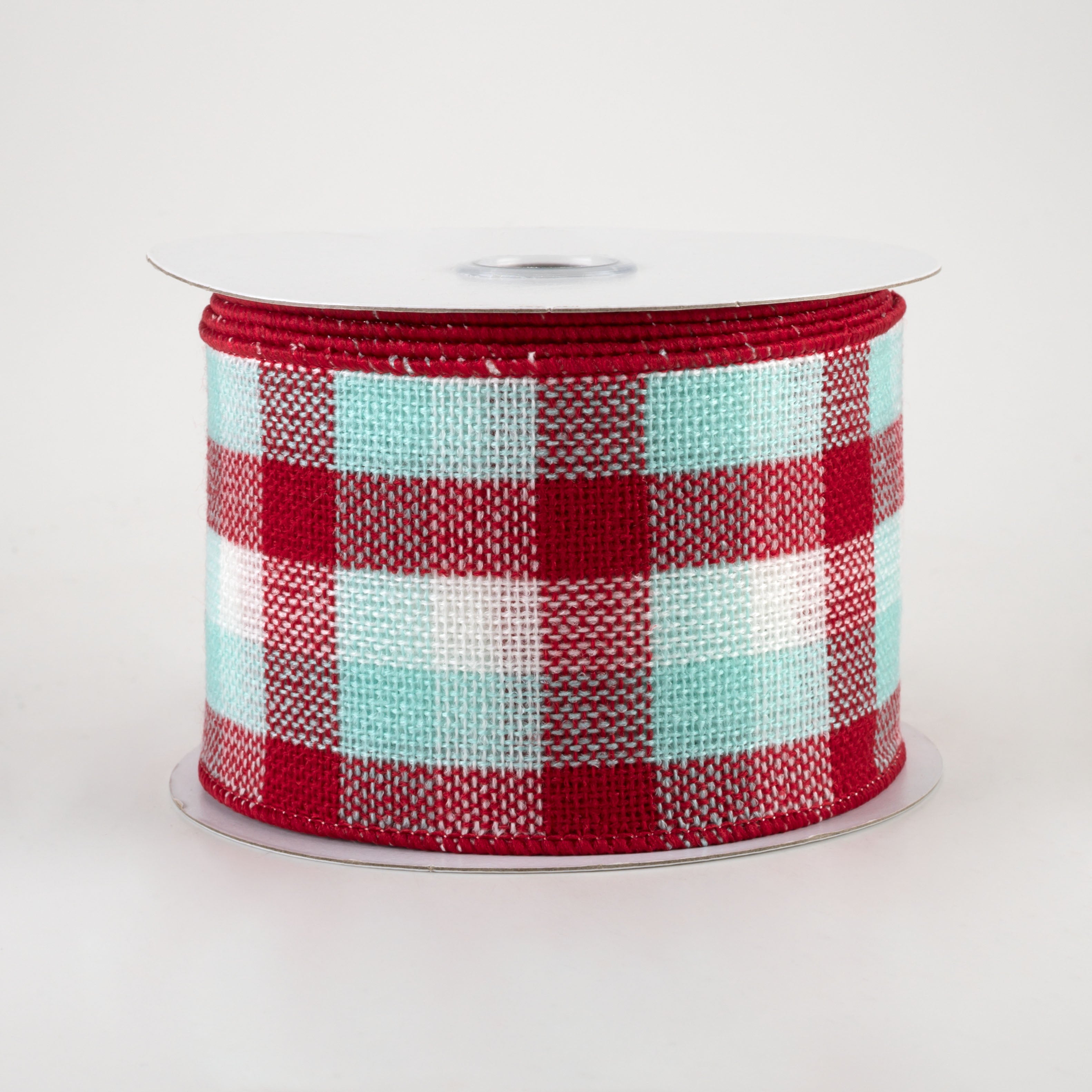 2.5" Woven Flannel Check Ribbon: Red, White, Ice Blue (10 Yards)
