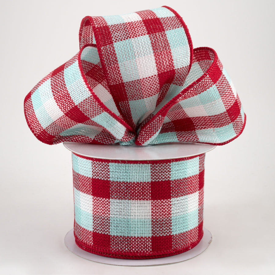 2.5" Woven Flannel Check Ribbon: Red, White, Ice Blue (10 Yards) Lifestyle Photo