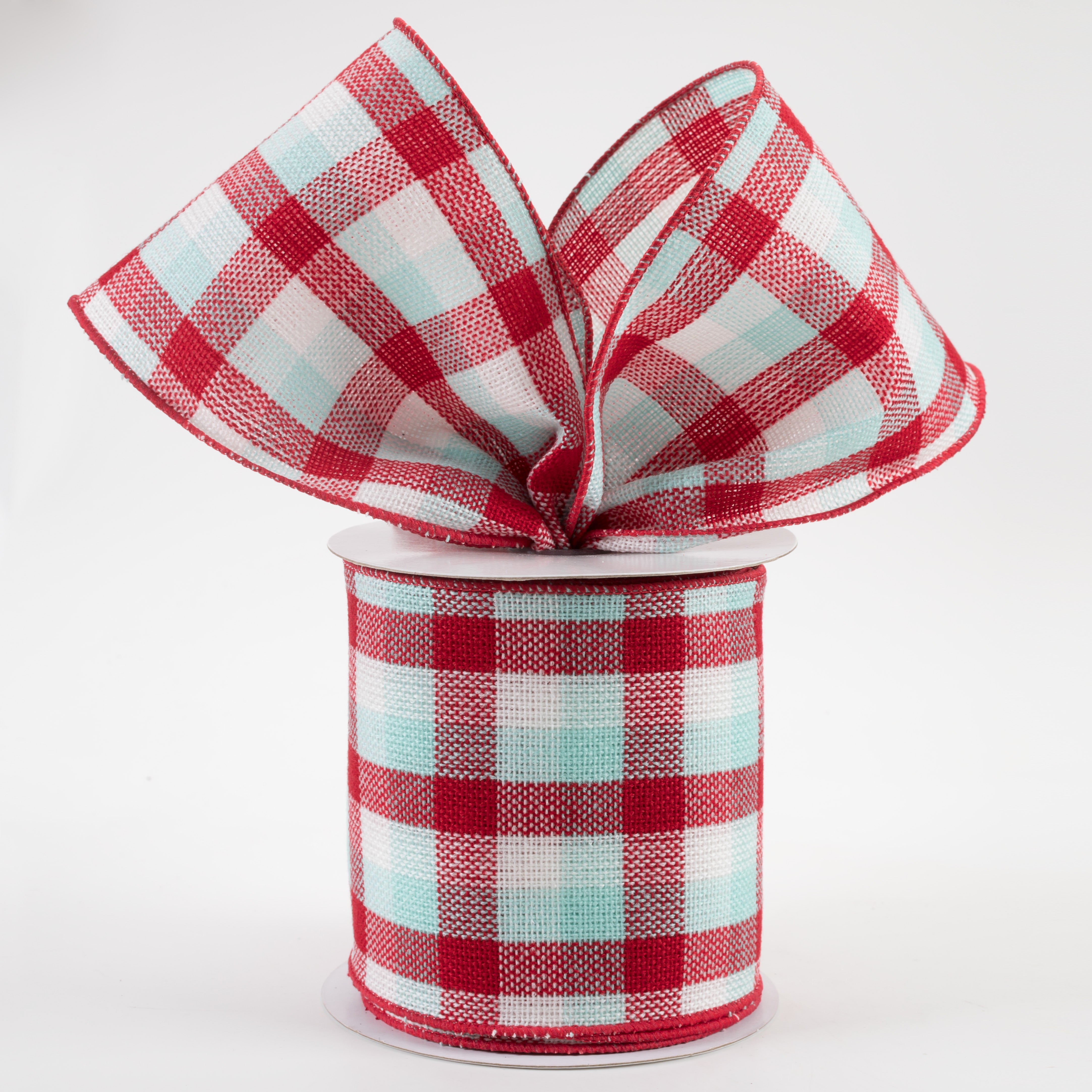 4" Woven Flannel Check Ribbon: Red, White, Ice Blue (10 Yards) Lifestyle Photo