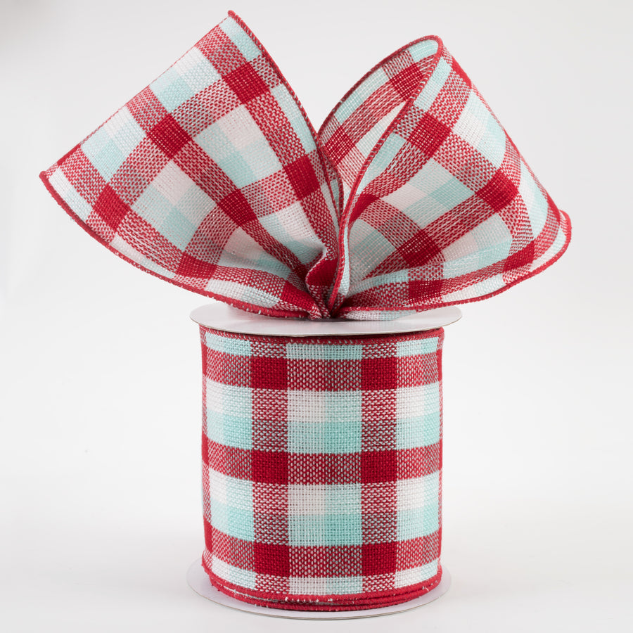 4" Woven Flannel Check Ribbon: Red, White, Ice Blue (10 Yards) Lifestyle Photo