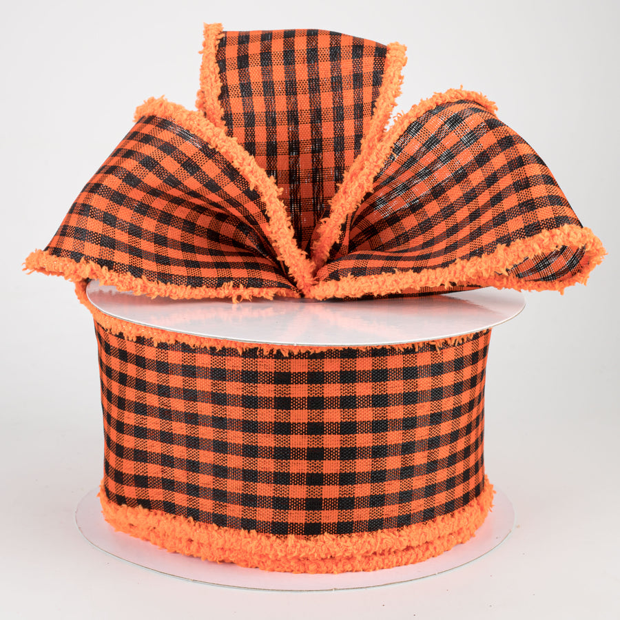 2.5" Woven Gingham Check Chenille Edge Ribbon: Black & Orange (10 Yards) Lifestyle Photo