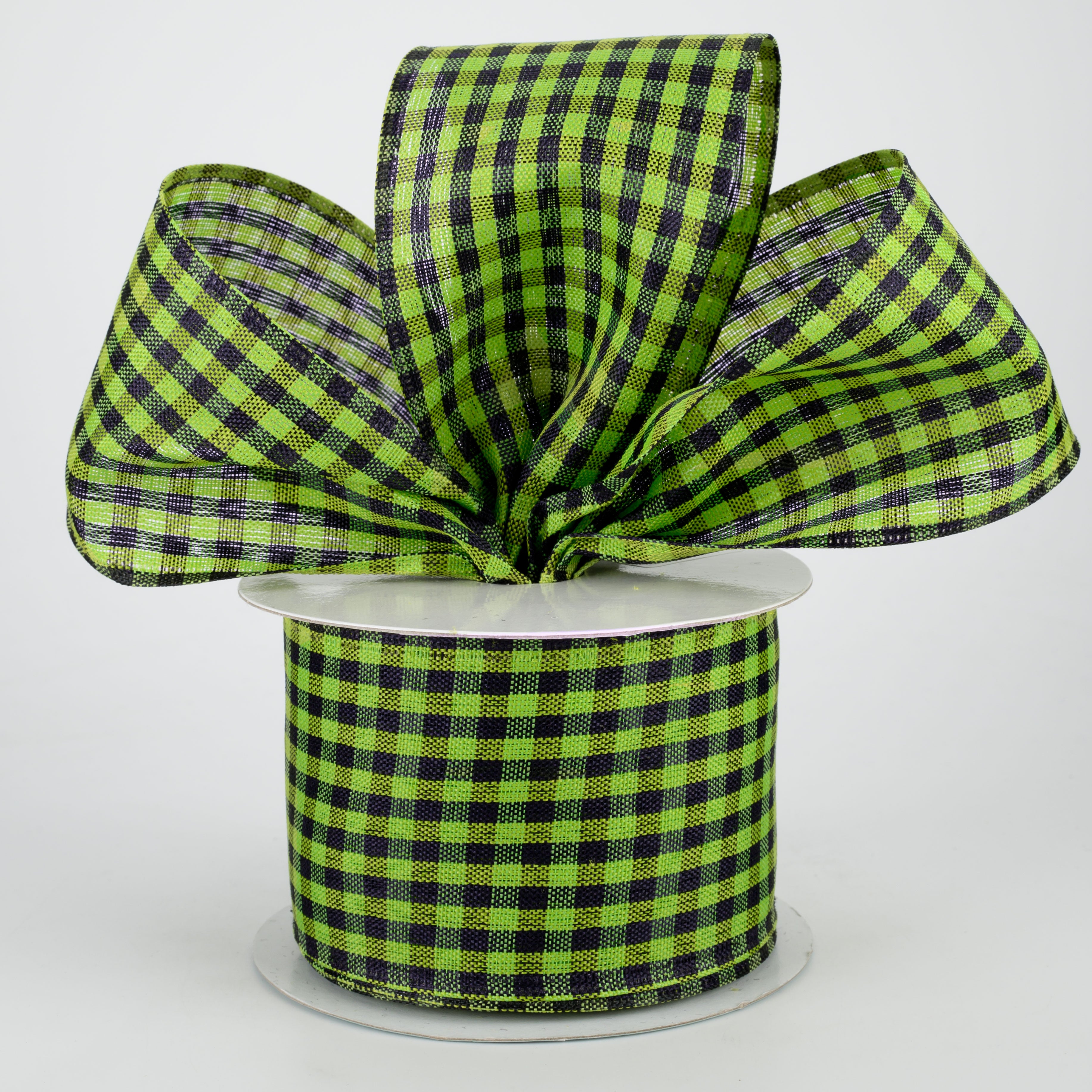2.5" Woven Gingham Check Ribbon: Black & Lime Green (10 Yards) Lifestyle Photo