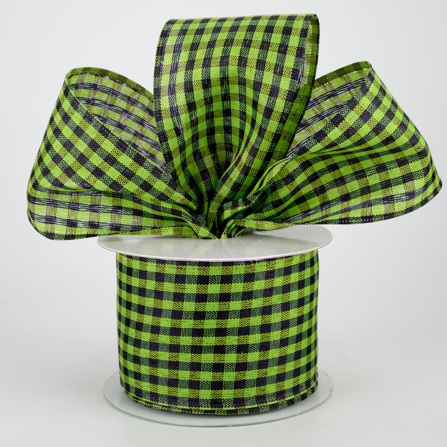 2.5" Woven Gingham Check Ribbon: Black & Lime Green (10 Yards) Lifestyle Photo