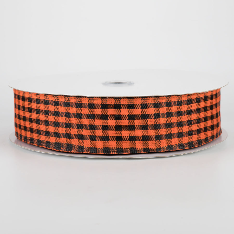 1.5" Woven Gingham Check Ribbon: Black & Orange (50 Yards)